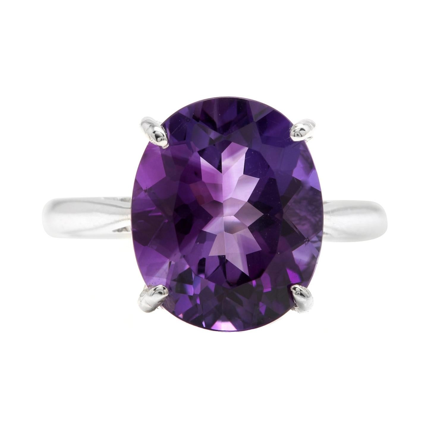 5.00 Carats Natural Amethyst 14k Solid White Gold Ring For Sale