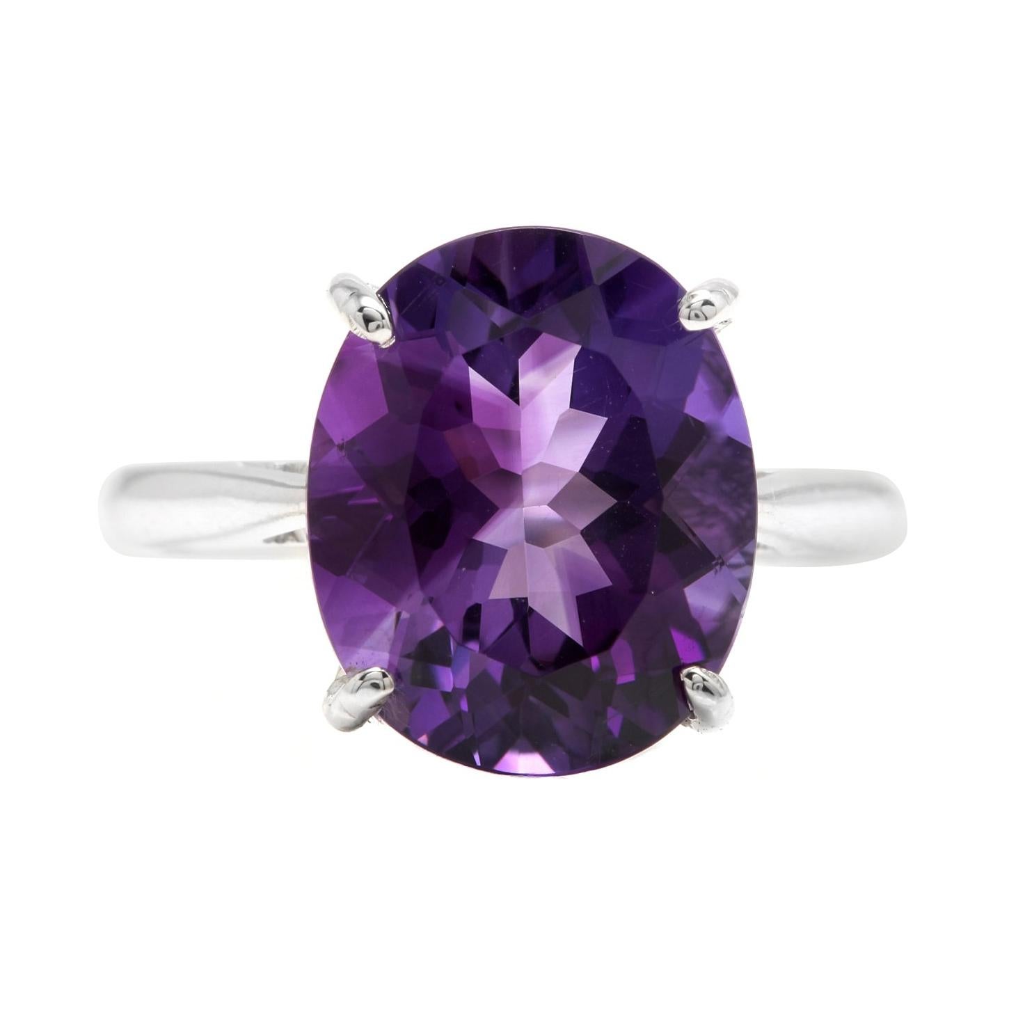 Anillo de oro blanco macizo de 14 quilates con amatista natural de 5,00 quilates