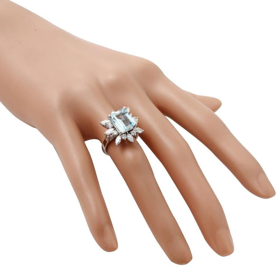 5.00 Carat Natural Aquamarine and Diamond 14 Karat Solid White Gold Ring For Sale 2