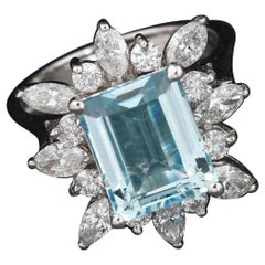 5.00 Carat Natural Aquamarine and Diamond 14 Karat Solid White Gold Ring