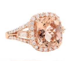 5.00 Carat Natural Morganite and Diamond 14 Karat Solid Rose Gold Ring
