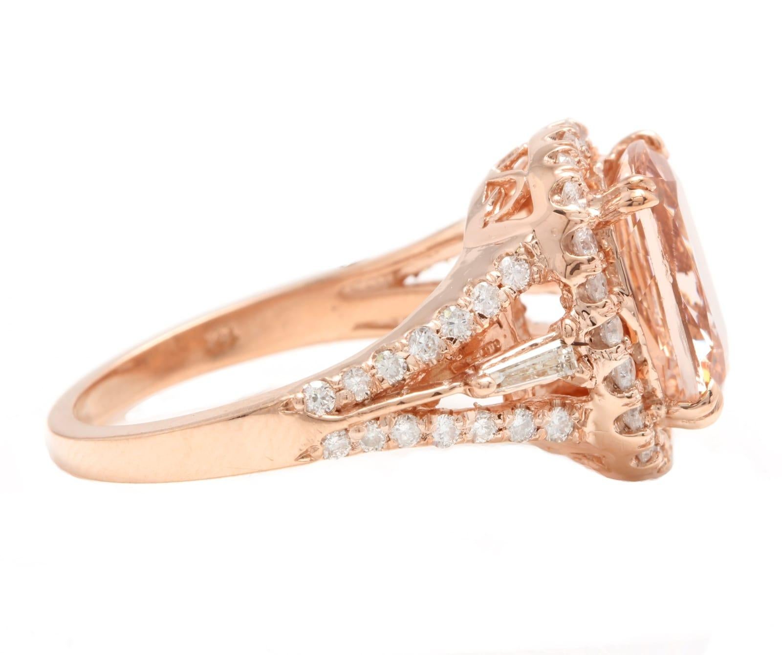 Taglio a rosa Anello con Morganite naturale da 5,00 carati e diamanti in oro rosa massiccio da 14 carati in vendita