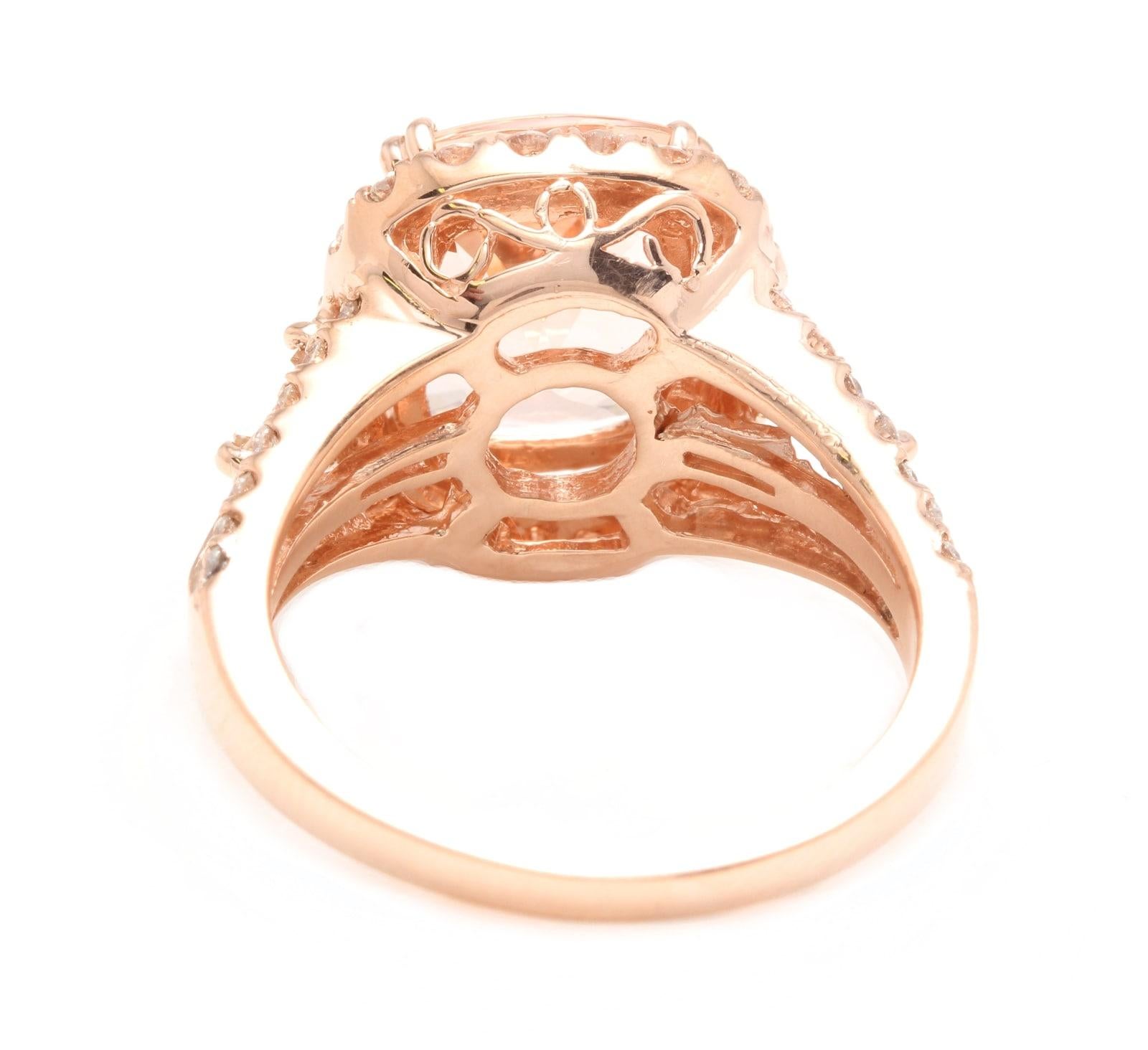 Anello con Morganite naturale da 5,00 carati e diamanti in oro rosa massiccio da 14 carati In condizioni Nuovo in vendita a Los Angeles, CA