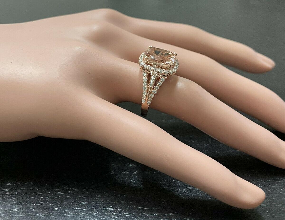 Anello con Morganite naturale da 5,00 carati e diamanti in oro rosa massiccio da 14 carati in vendita 2