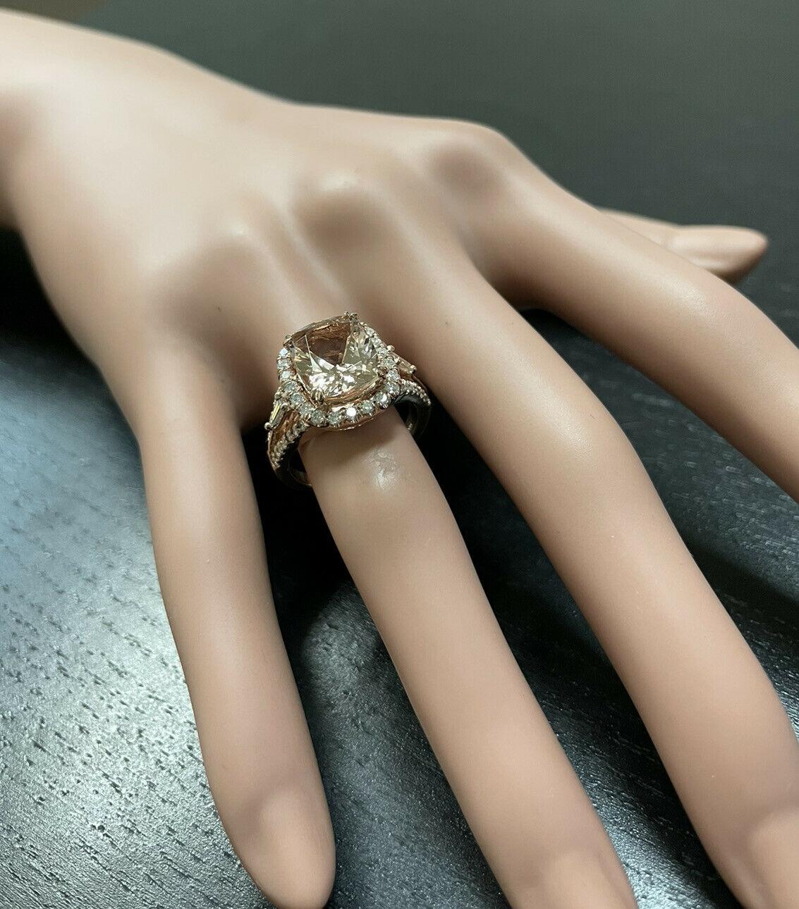 Anello con Morganite naturale da 5,00 carati e diamanti in oro rosa massiccio da 14 carati in vendita 3