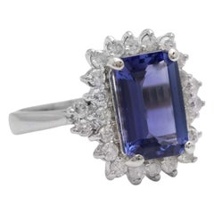 5.00 Carats Natural Tanzanite and Diamond 14K Solid White Gold Ring
