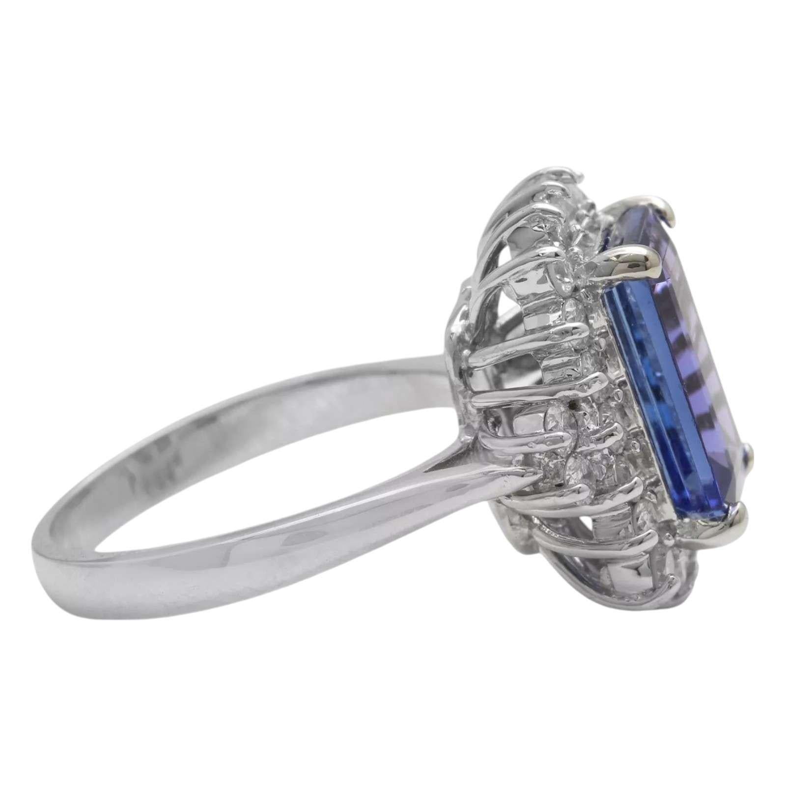 Anillo de oro blanco macizo de 14 quilates con tanzanita natural y diamante de 5,00 quilates Corte mixto en venta