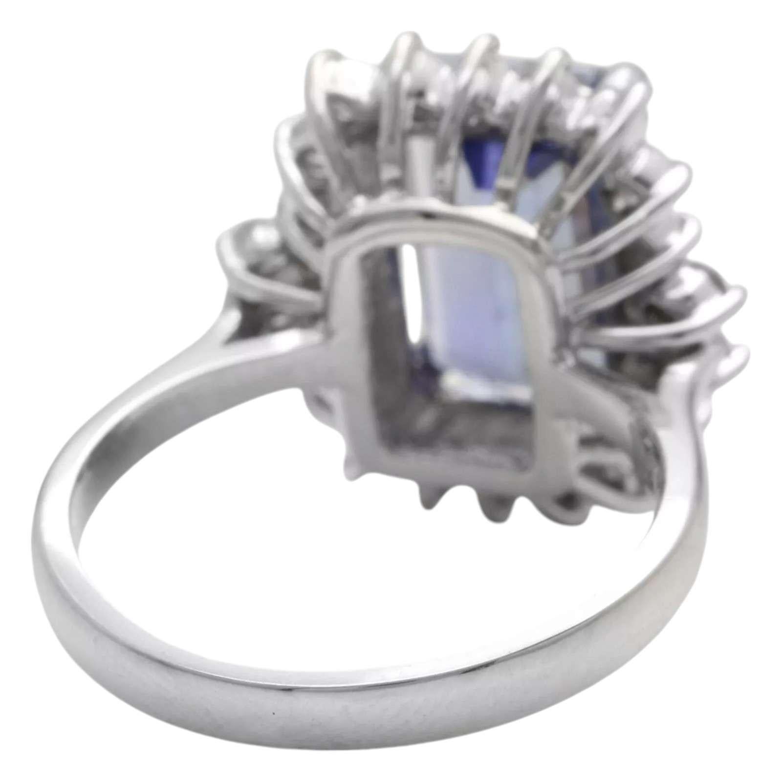 Anillo de oro blanco macizo de 14 quilates con tanzanita natural y diamante de 5,00 quilates en Nuevo estado para la venta en Los Angeles, CA