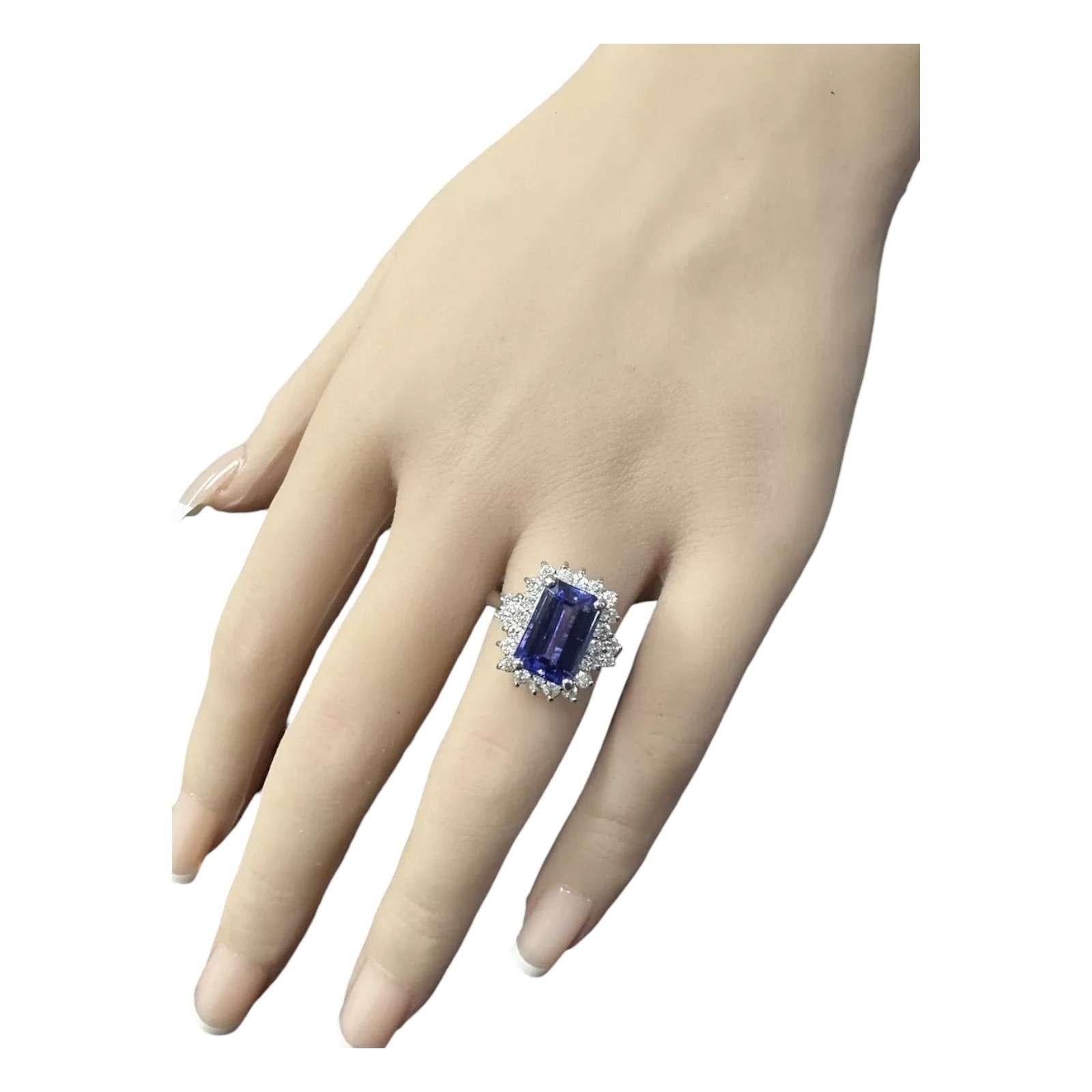 De las mujeres Anillo de oro blanco macizo de 14 quilates con tanzanita natural y diamante de 5,00 quilates en venta
