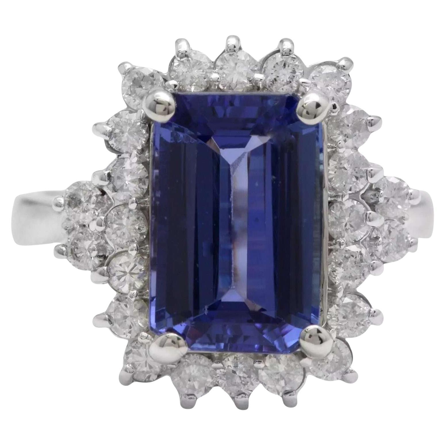Bague en or blanc massif 14 carats avec tanzanite naturelle de 5,00 carats et diamants
