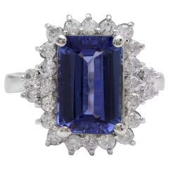 Anillo de oro blanco macizo de 14 quilates con tanzanita natural y diamante de 5,00 quilates