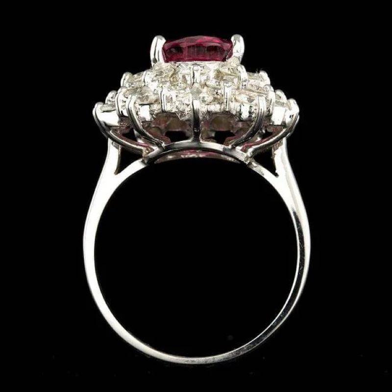 Mixed Cut 5.00 Carats Natural Tourmaline and Diamond 14K Solid White Gold Ring For Sale