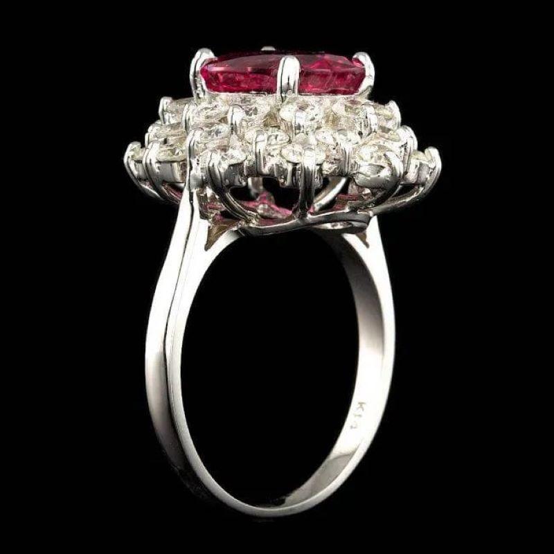 5.00 Carats Natural Tourmaline and Diamond 14K Solid White Gold Ring In New Condition For Sale In Los Angeles, CA