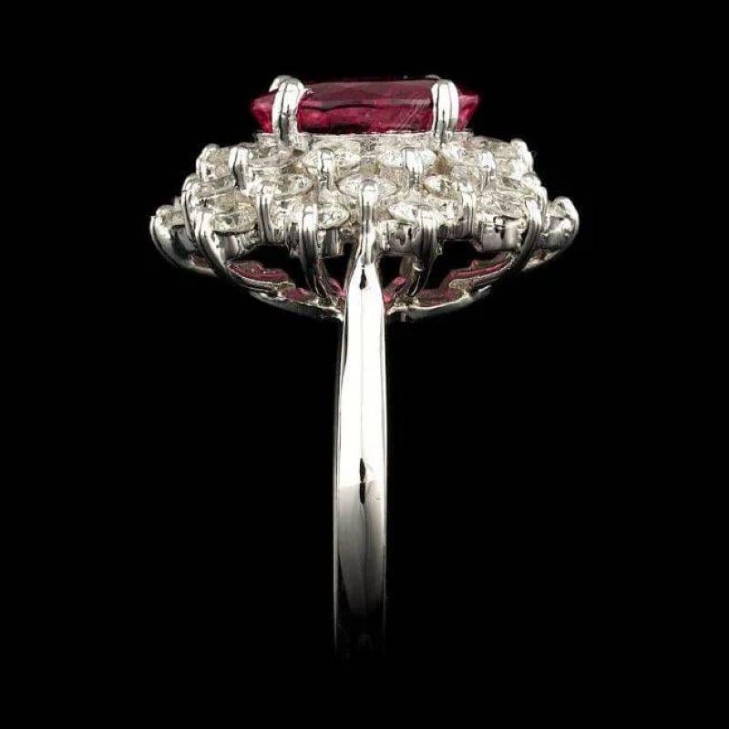 Women's 5.00 Carats Natural Tourmaline and Diamond 14K Solid White Gold Ring For Sale