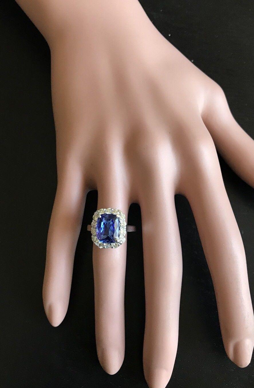 5.00 Carat Natural Very Nice Looking Tanzanite and Diamond 14K Solid White Gold For Sale 1