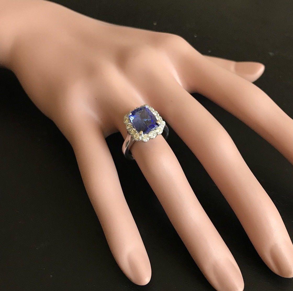 5.00 Carat Natural Very Nice Looking Tanzanite and Diamond 14K Solid White Gold For Sale 2
