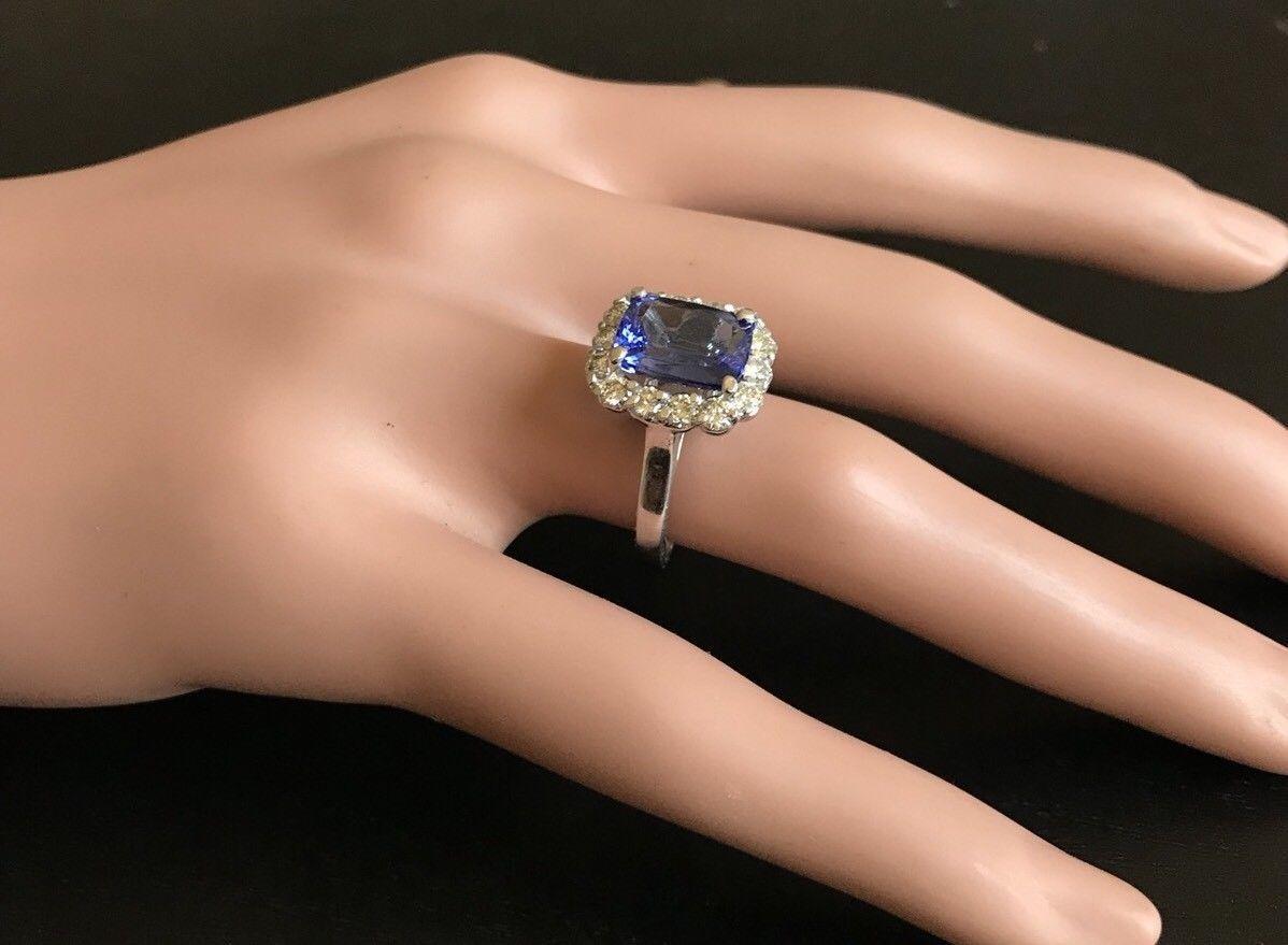 5.00 Carat Natural Very Nice Looking Tanzanite and Diamond 14K Solid White Gold For Sale 3