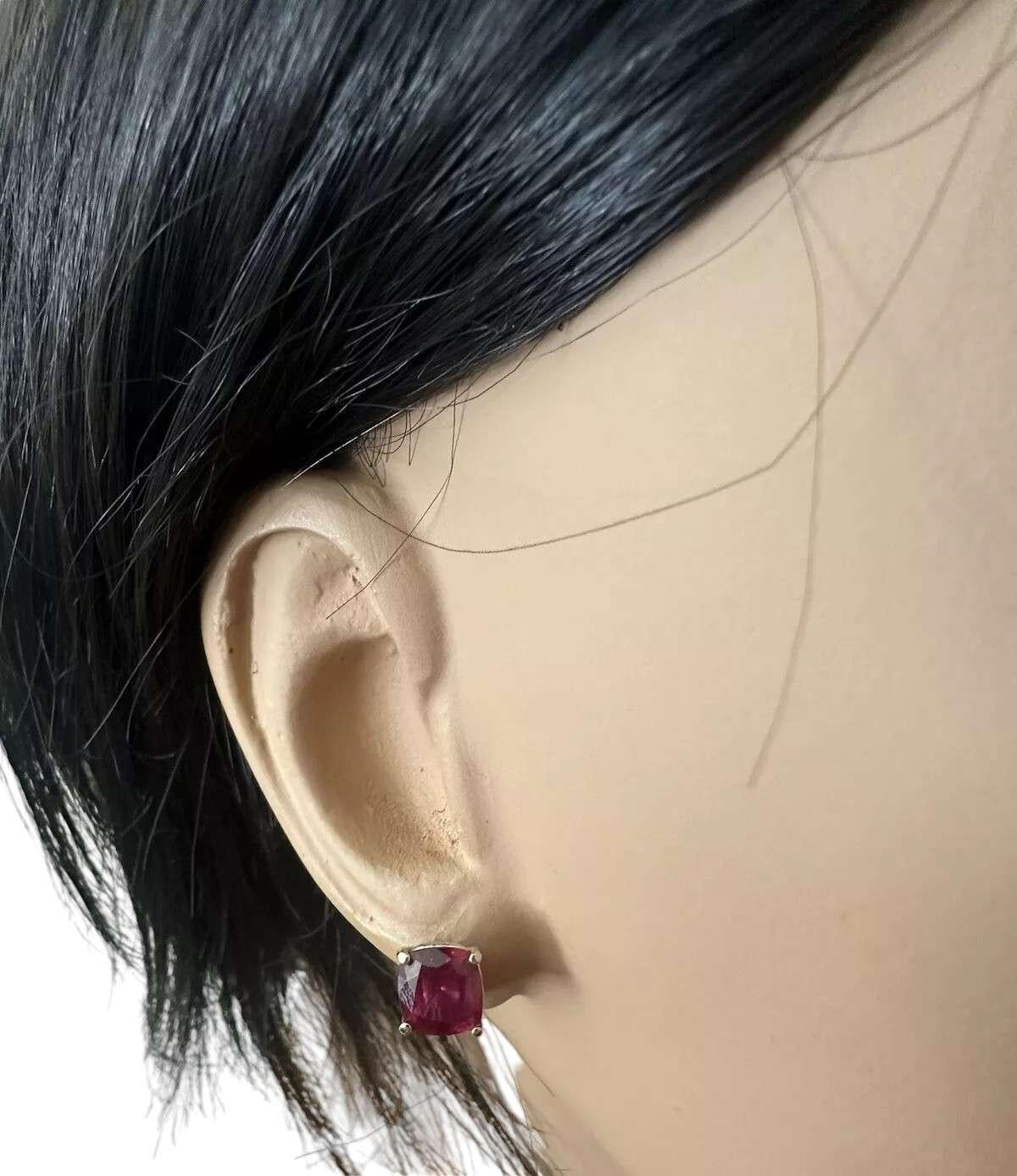 5.00 Carats Red Ruby 14K Solid White Gold Stud Earrings In New Condition For Sale In Los Angeles, CA