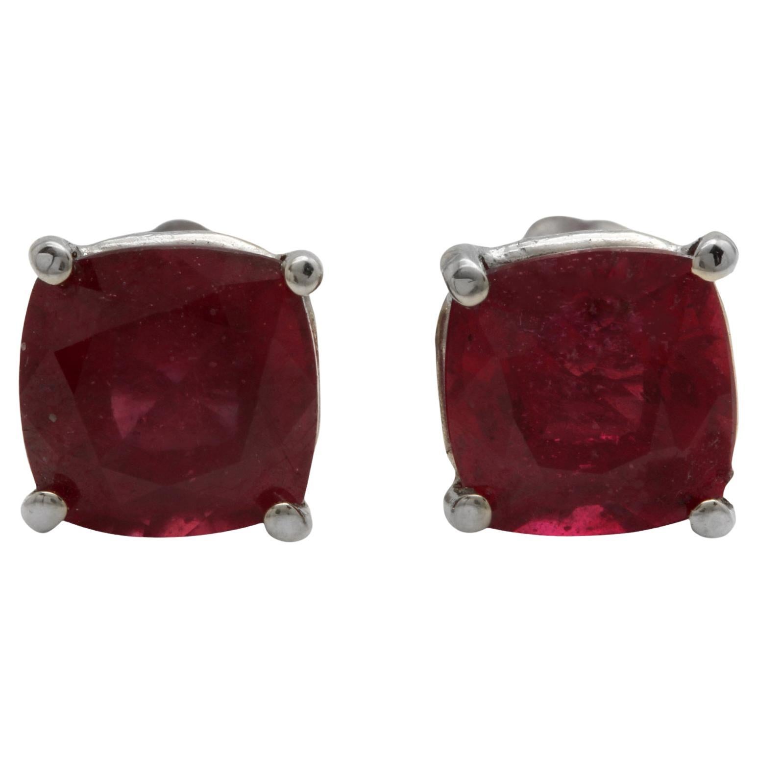 5.00 Carats Red Ruby 14K Solid White Gold Stud Earrings For Sale