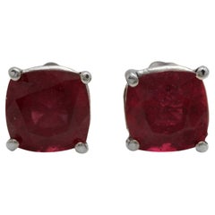5.00 Carats Red Ruby 14K Solid White Gold Stud Earrings