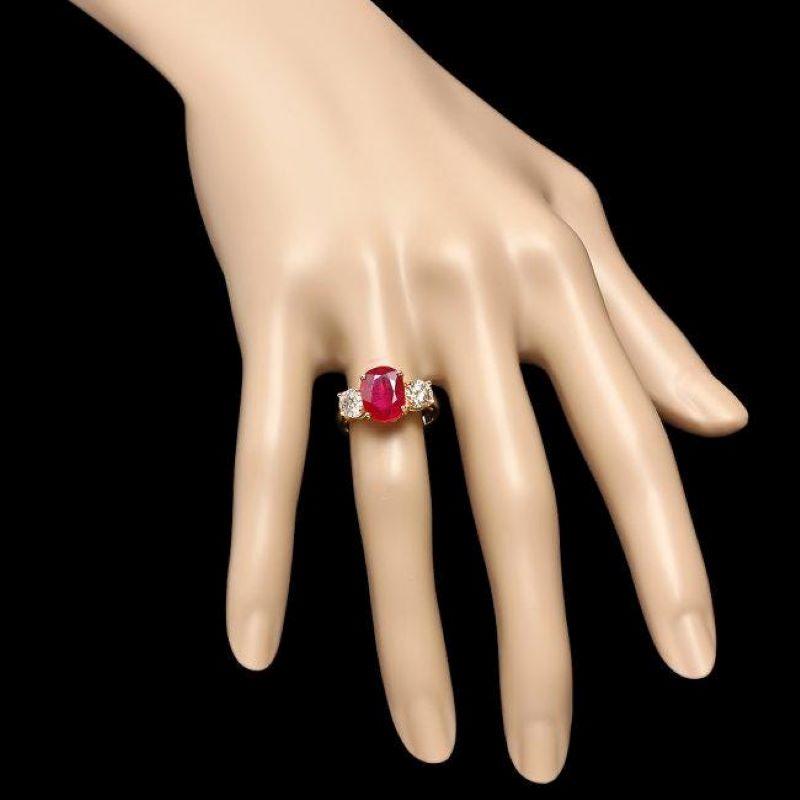 Mixed Cut 5.00 Carats Red Ruby and Natural Diamond 14k Solid Yellow Gold Ring For Sale