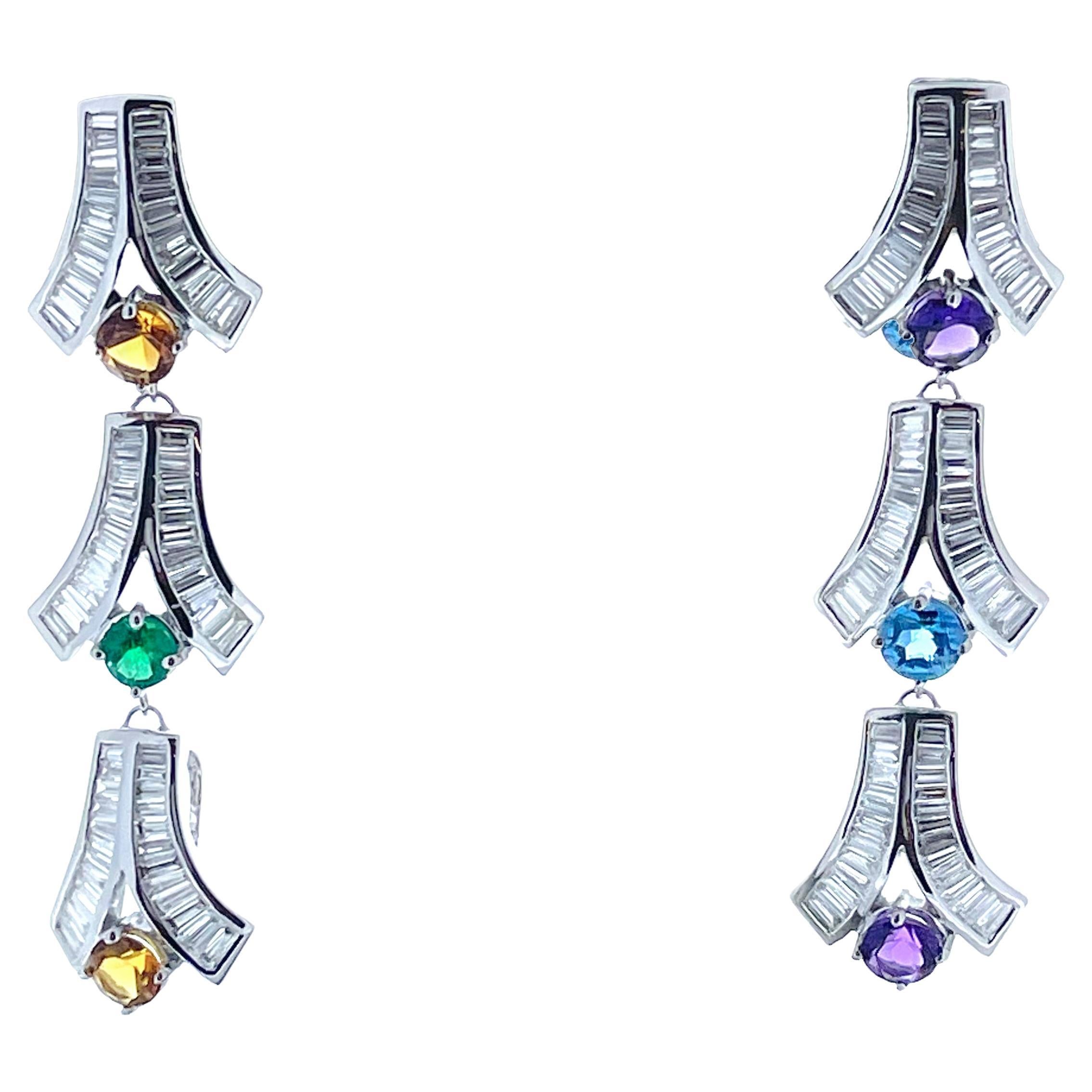 5.00 Carats Sapphire Dnglae Earrings in 14K White Gold  For Sale
