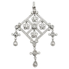 Vintage 5.00 Carats Total Diamond Flower Detail Drop Chandelier Pendant in 14 Karat Gold