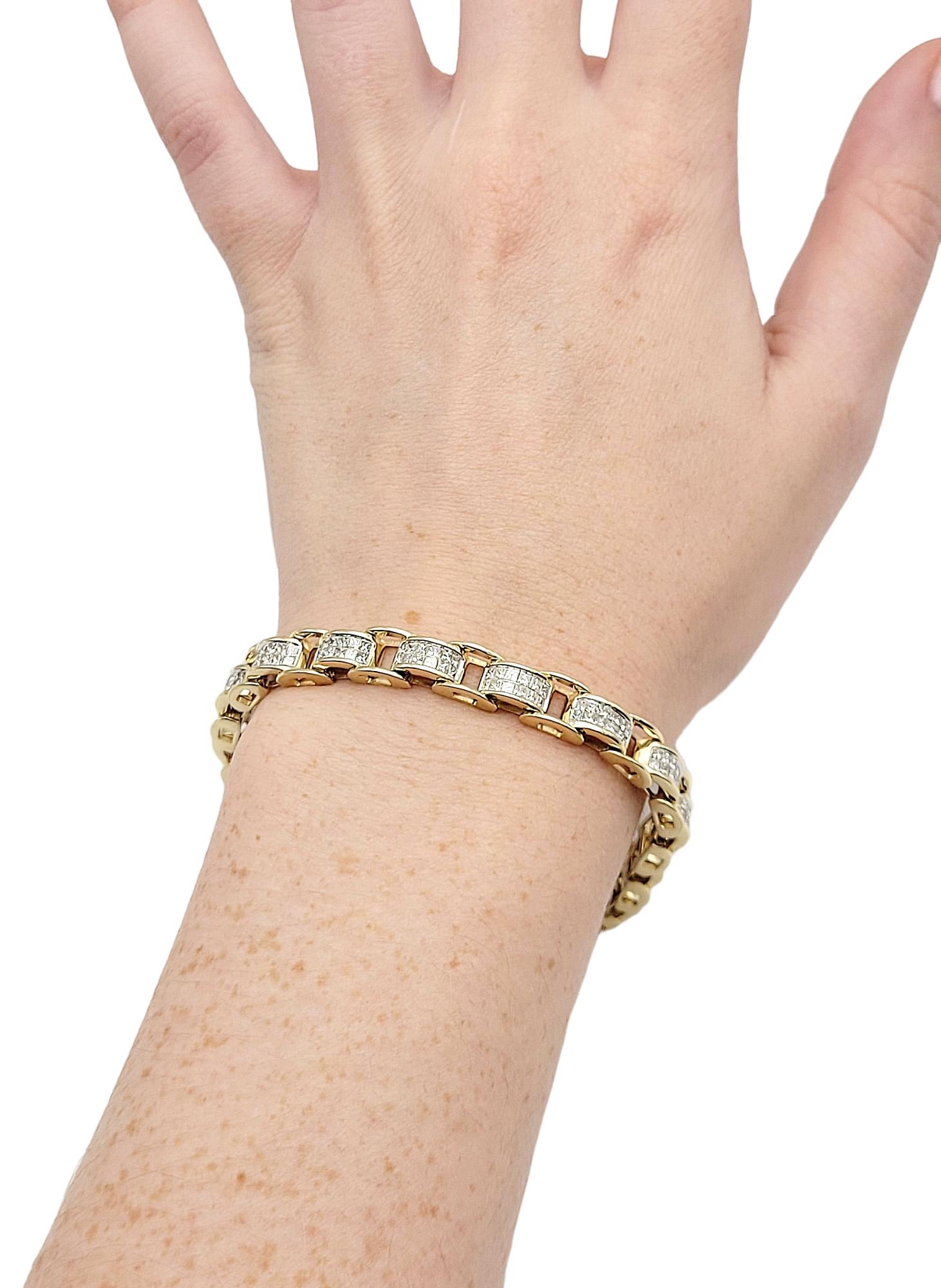 5.00 Carats Total Princess Cut Diamond Bike Chain Style Bracelet in Yellow Gold For Sale 3