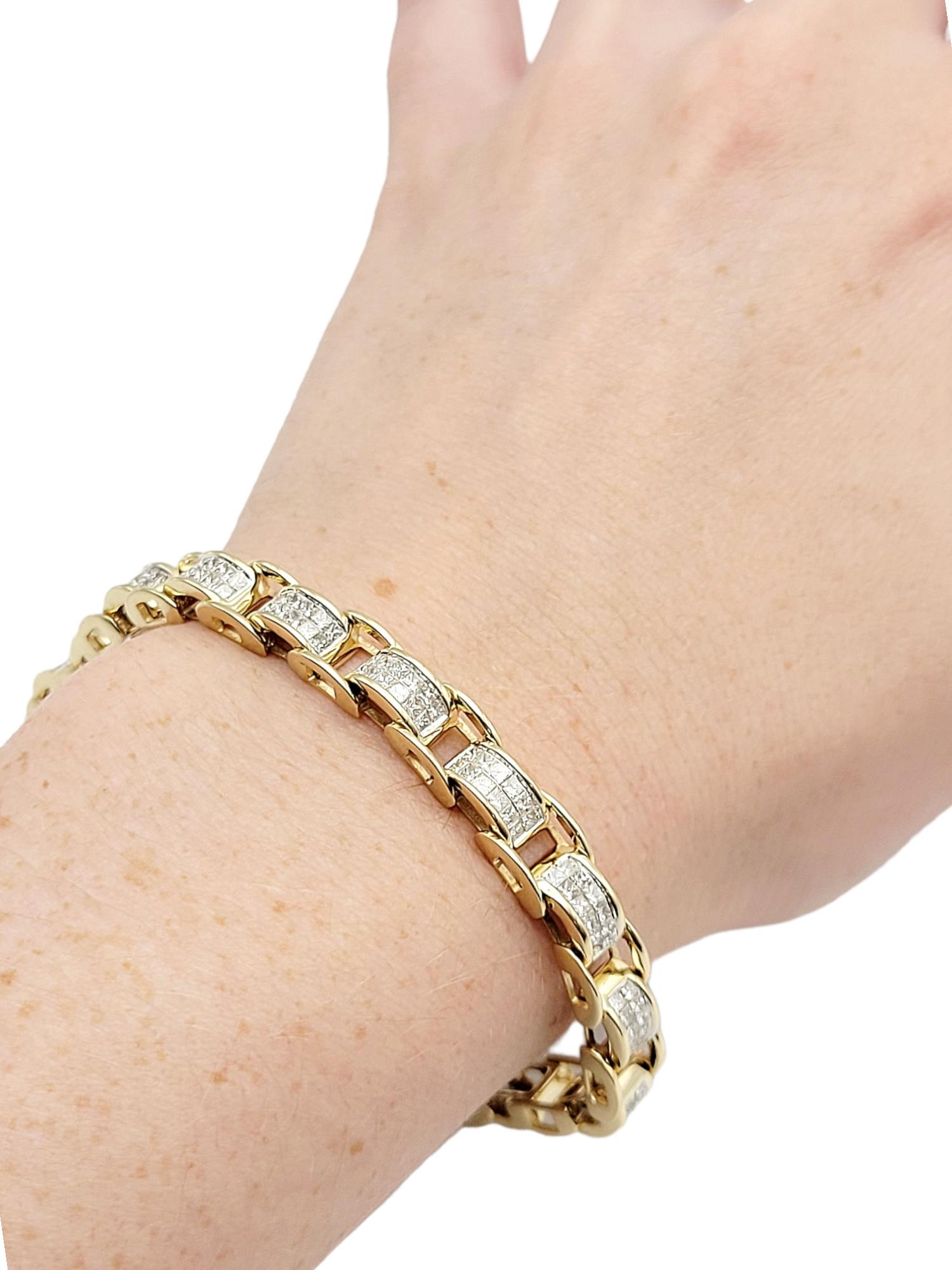 5.00 Carats Total Princess Cut Diamond Bike Chain Style Bracelet in Yellow Gold For Sale 4