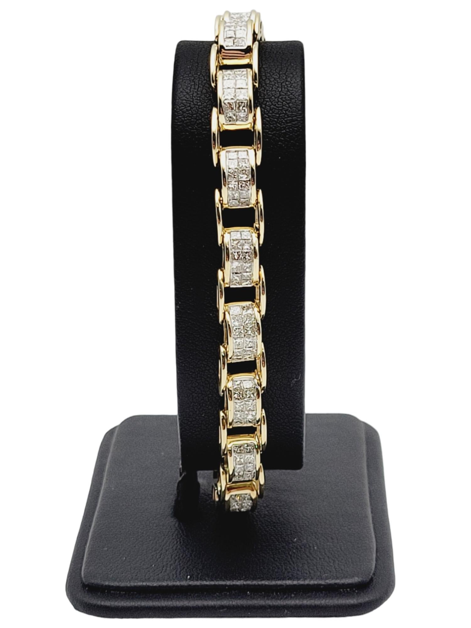 Women's or Men's 5.00 Carats Total Princess Cut Diamond Bike Chain Style Bracelet in Yellow Gold For Sale