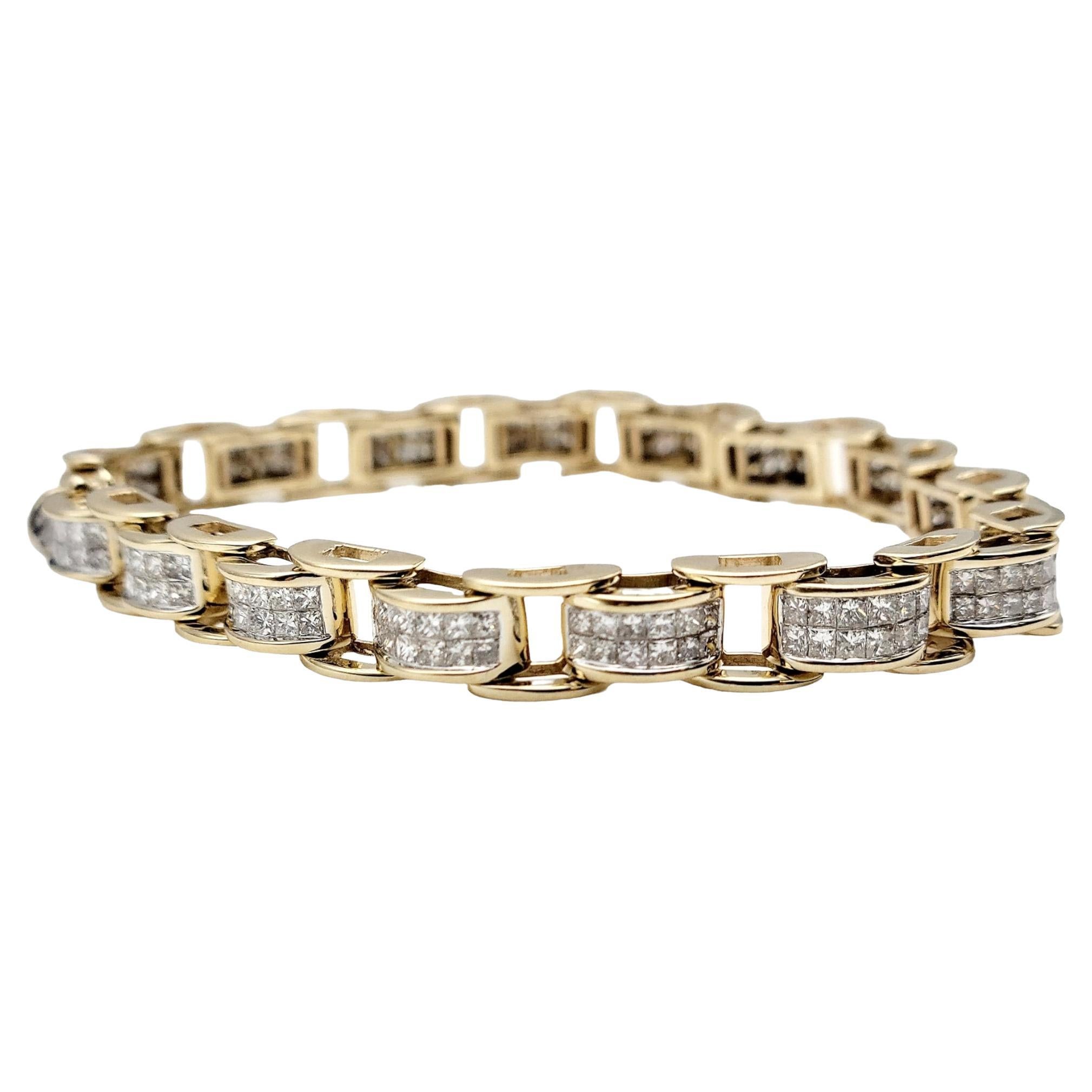 5.00 Carats Total Princess Cut Diamond Bike Chain Style Bracelet in Yellow Gold For Sale
