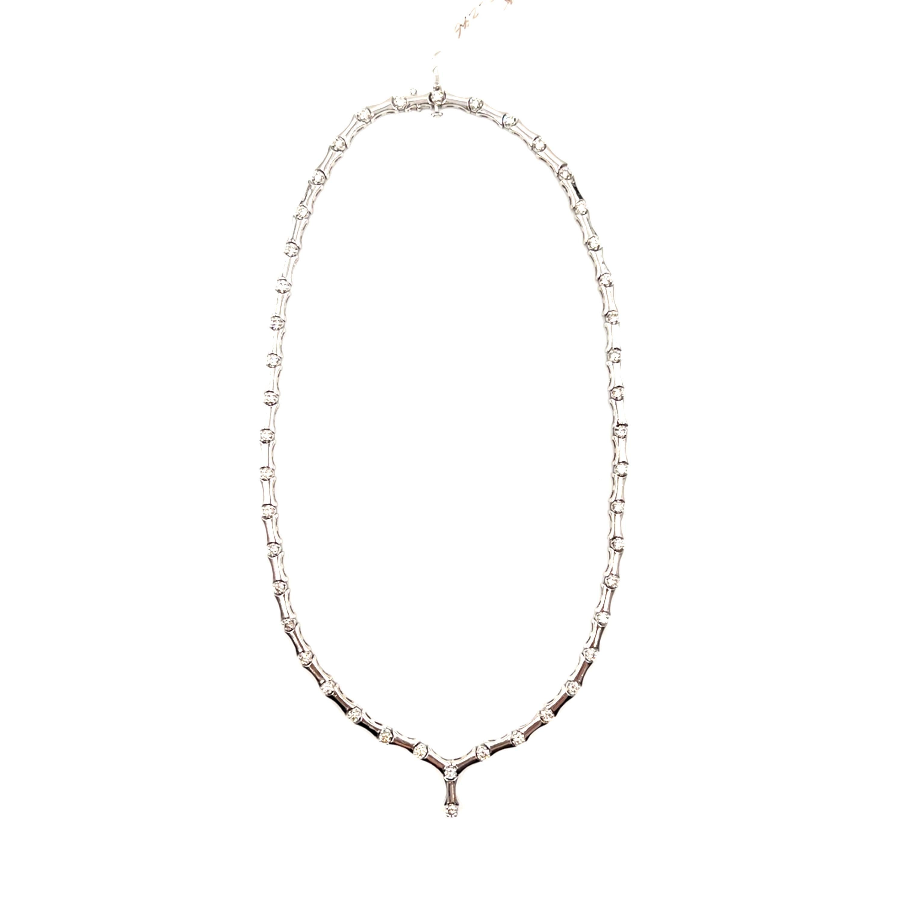 This elegant necklace showcases round white diamonds with an approximate total carat weight of 5.00. The diamonds are slightly included SI1/SI2 in clarity and graded G/H in color. Crafted from 14k white gold, the necklace exudes a modern aesthetic.