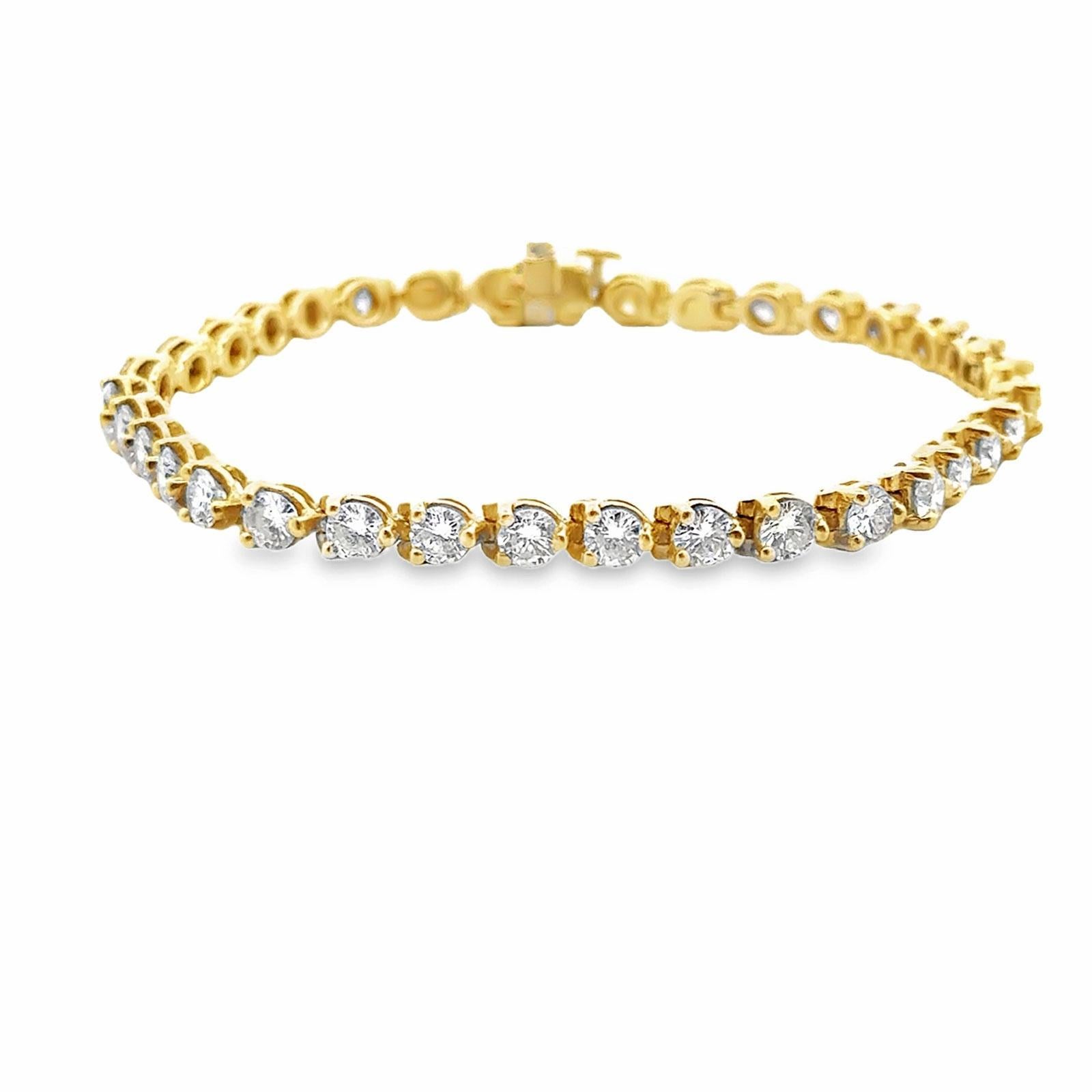 Round Cut 5.00 CTW Round Brilliant Cut Diamond 18 Karat Yellow Gold Tennis Bracelet