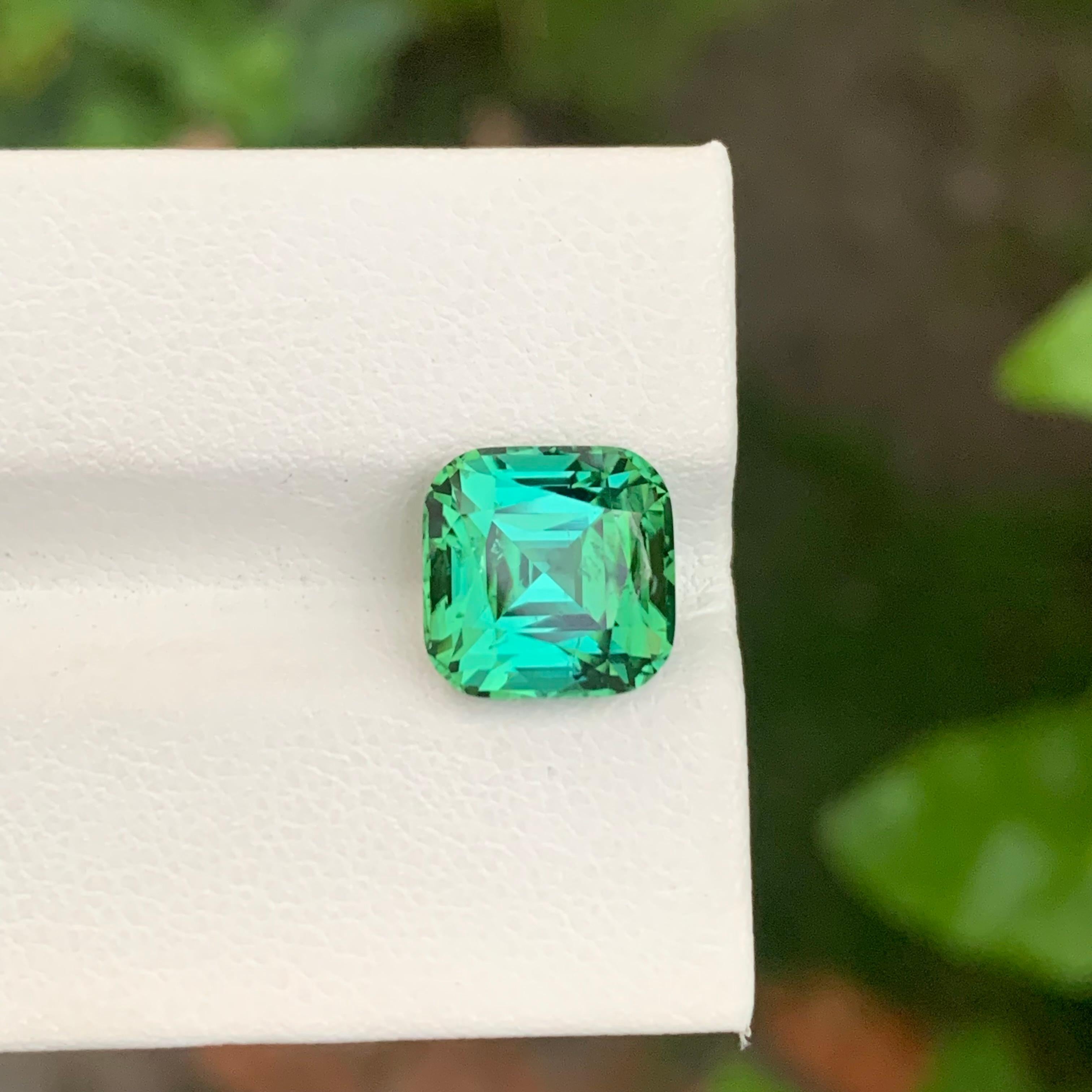 5.00 Natural Blueish Green Loose Tourmaline Cushion Shape Gem For Jewellery For Sale 4