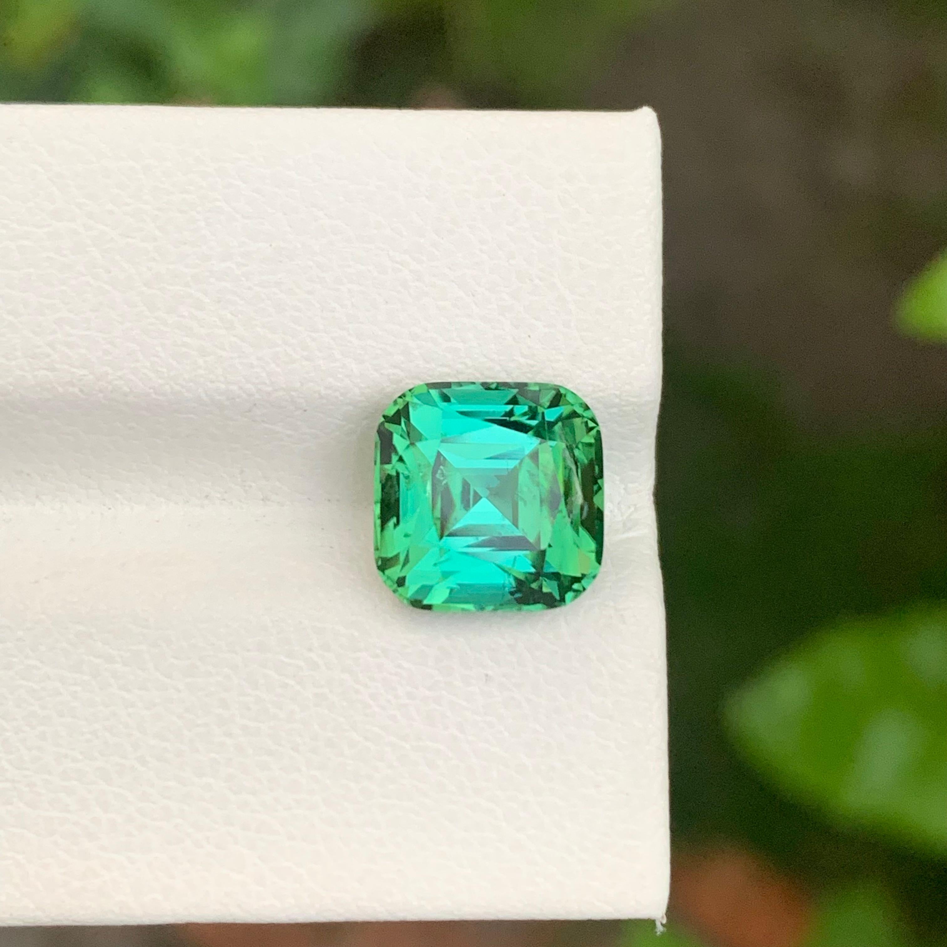 5.00 Natural Blueish Green Loose Tourmaline Cushion Shape Gem For Jewellery For Sale 5