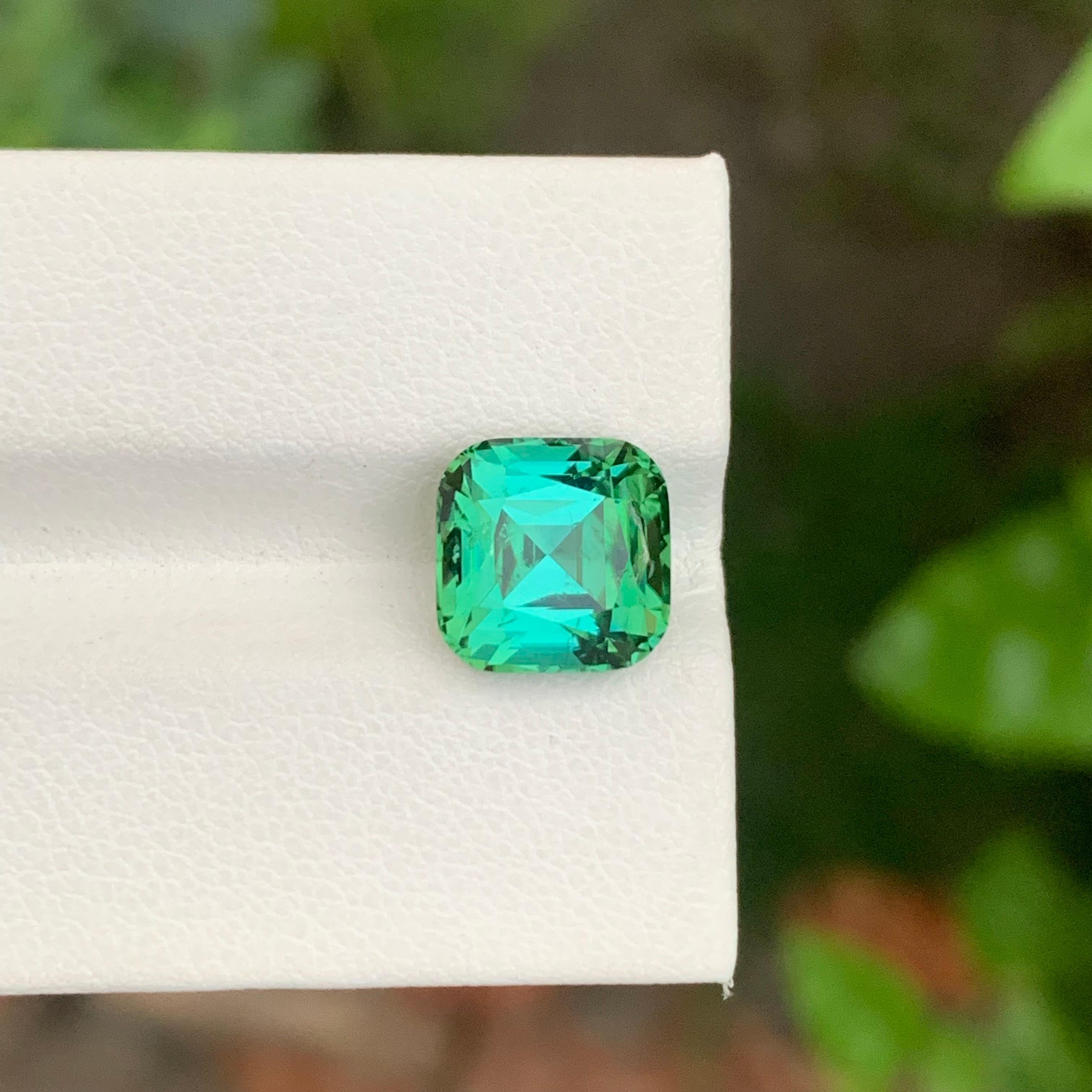 Women's or Men's 5.00 Natural Blueish Green Loose Tourmaline Cushion Shape Gem For Jewellery For Sale