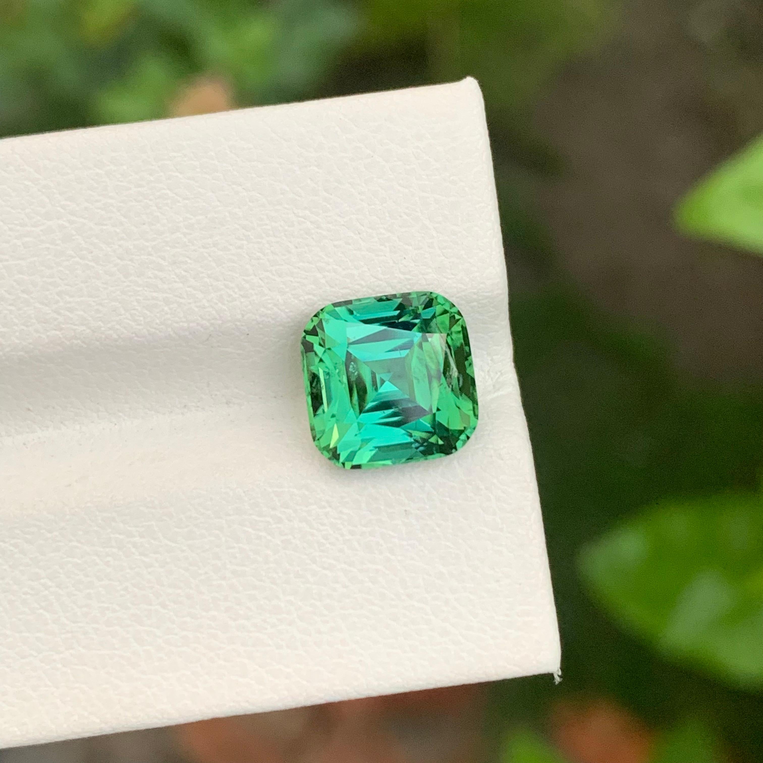 5.00 Natural Blueish Green Loose Tourmaline Cushion Shape Gem For Jewellery For Sale 1