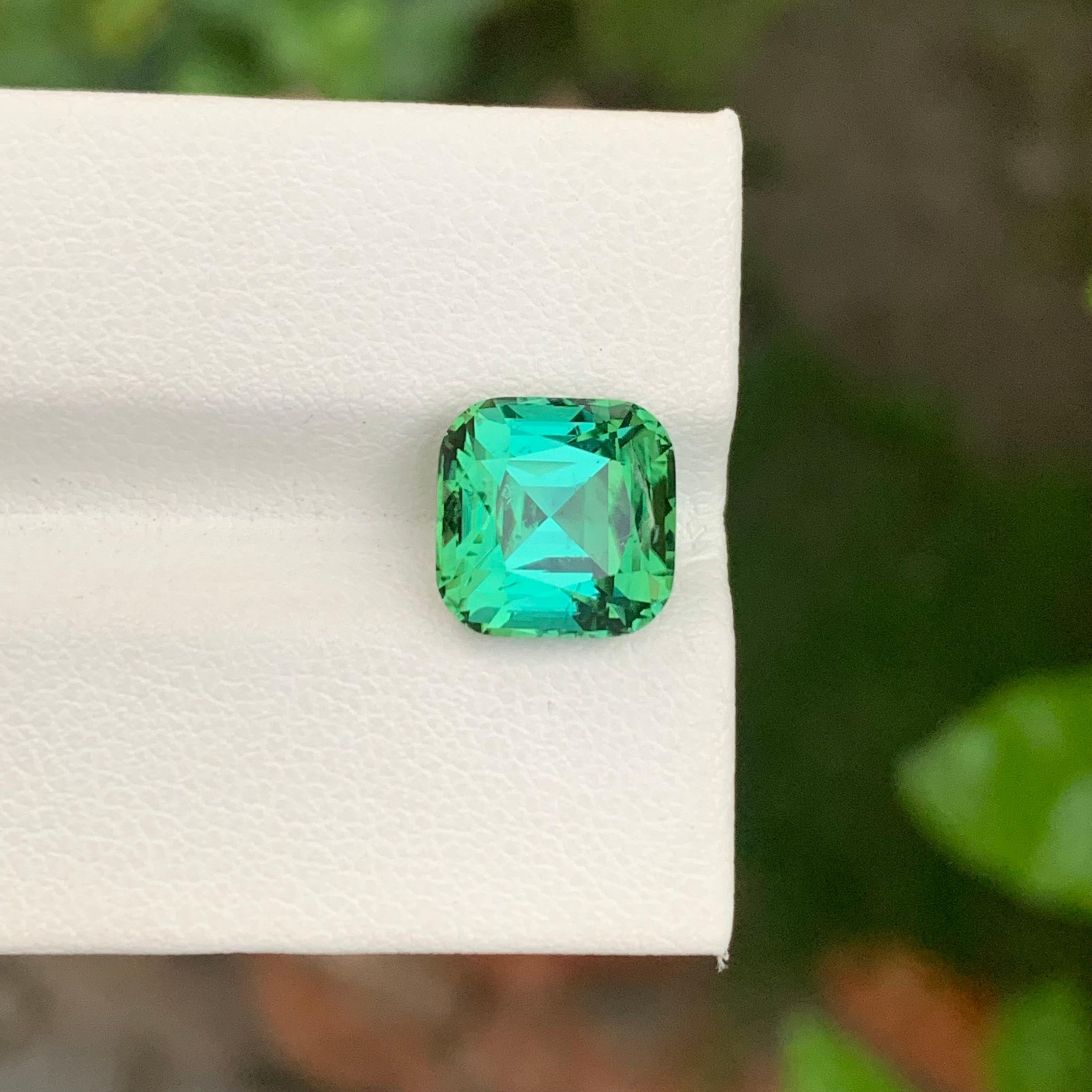 5.00 Natural Blueish Green Loose Tourmaline Cushion Shape Gem For Jewellery For Sale 3