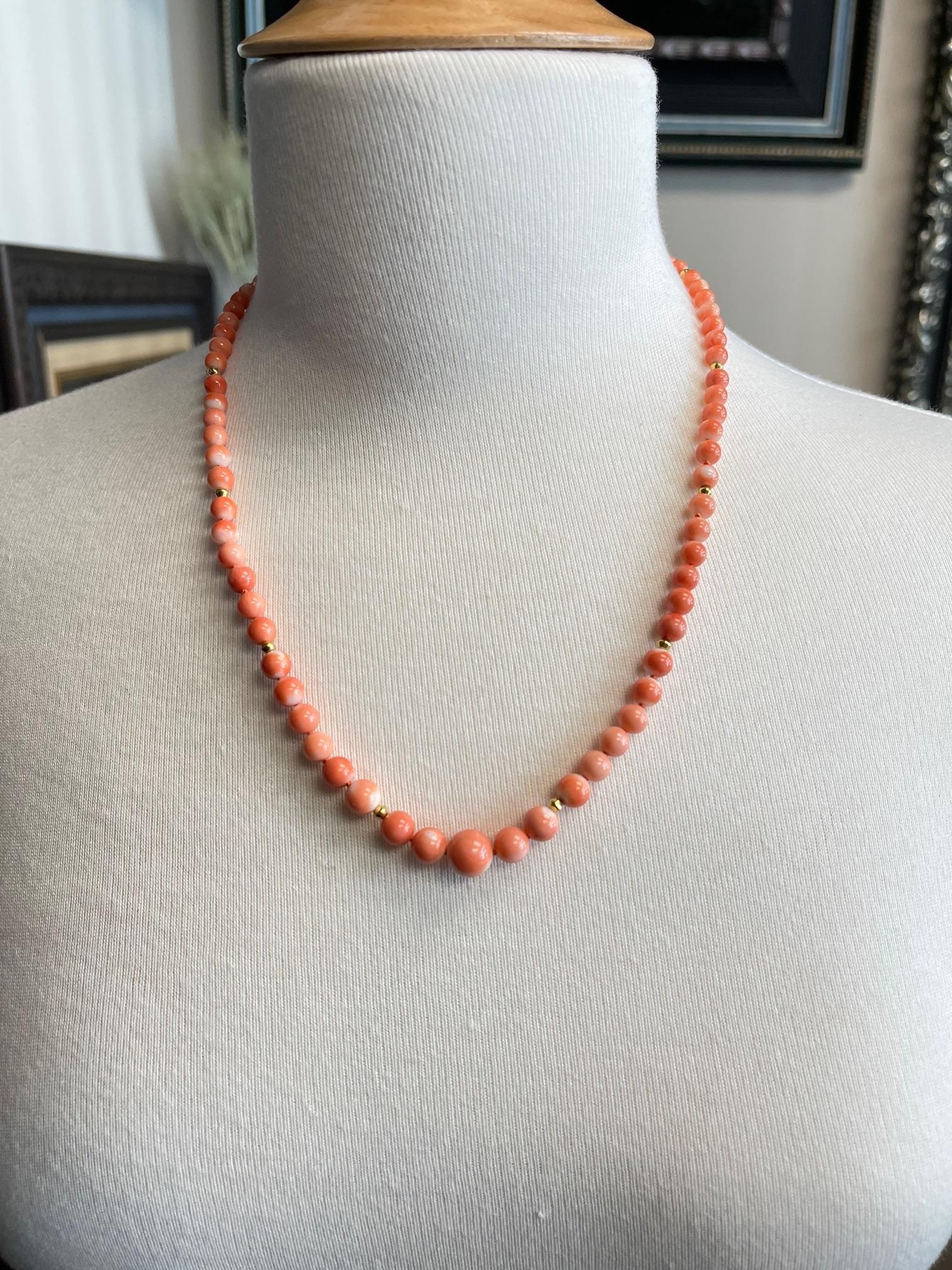 Coral Beaded Necklace, 5.00 - 10.00mm Graduated with Yellow Gold Accents 1