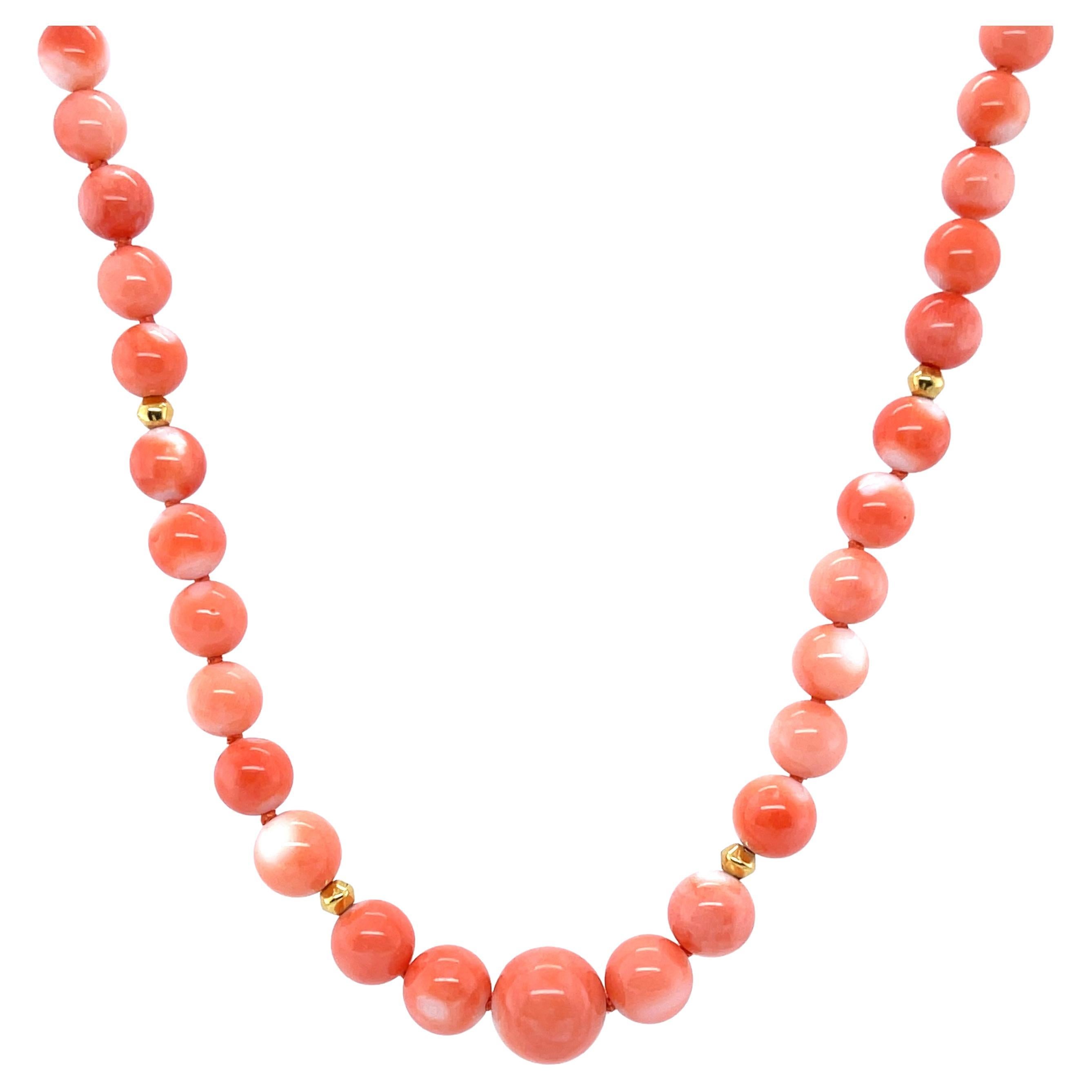 Coral Beaded Necklace, 5.00 - 10.00mm Graduated with Yellow Gold Accents
