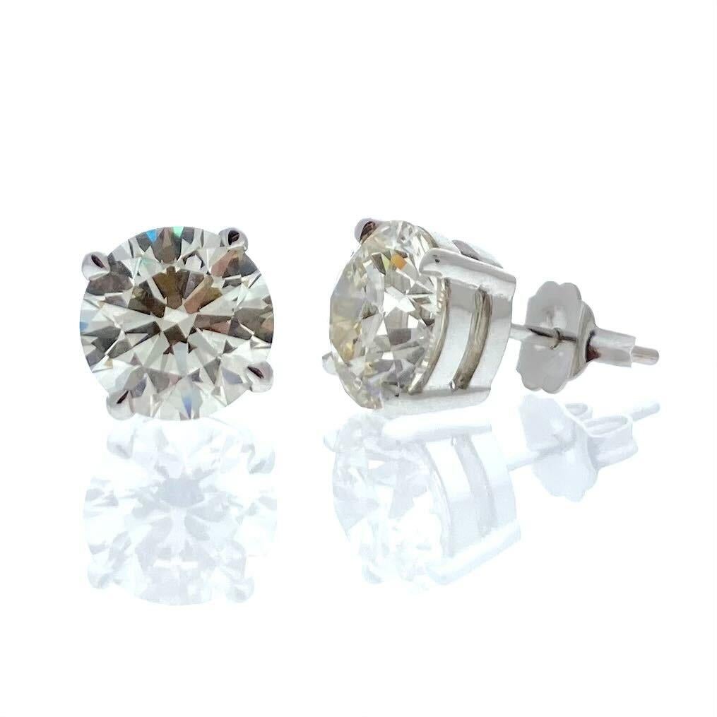 Contemporary 5.00 Total Carat Weight EGL Certified Round Diamond Studs In 14k White Gold For Sale