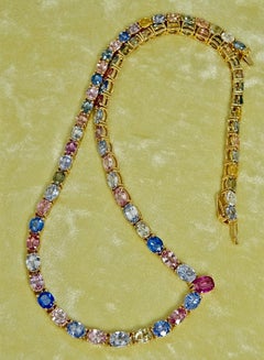 50.00 Carat Burma Unheated Multicolor Sapphires Necklace Yellow Gold 18K
