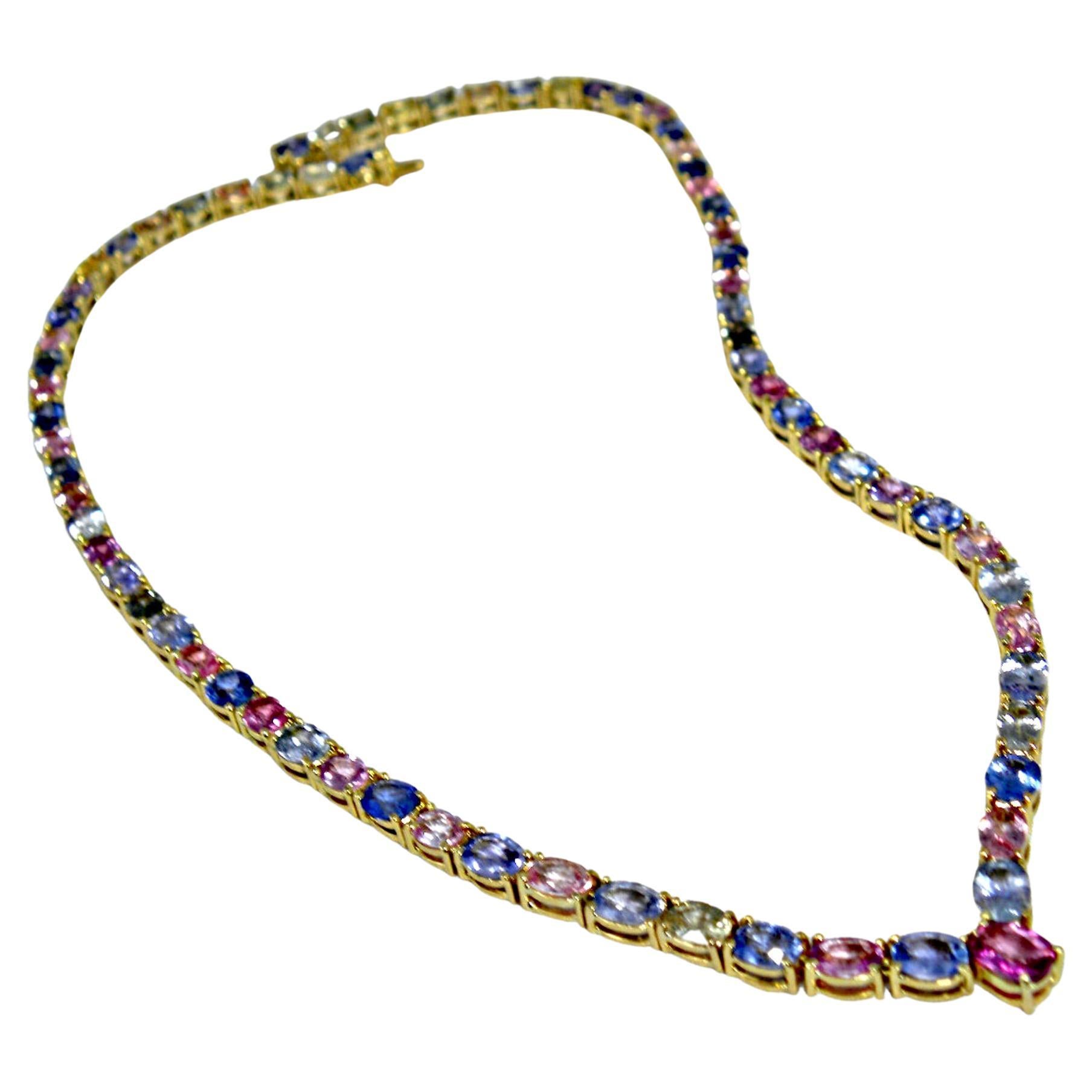 50,00 Carati di Zaffiri Burma Multicolore Non Riscaldati Collana in Oro Giallo 18K