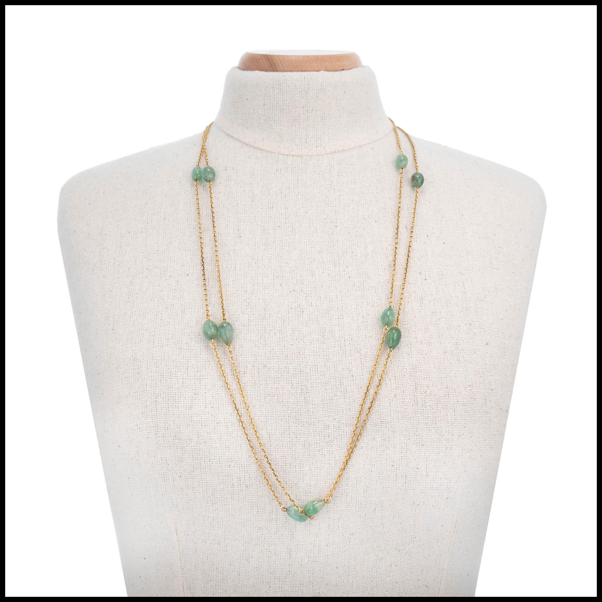 50.00 Carat Emerald Beaded Yellow Gold Victorian Necklace 1