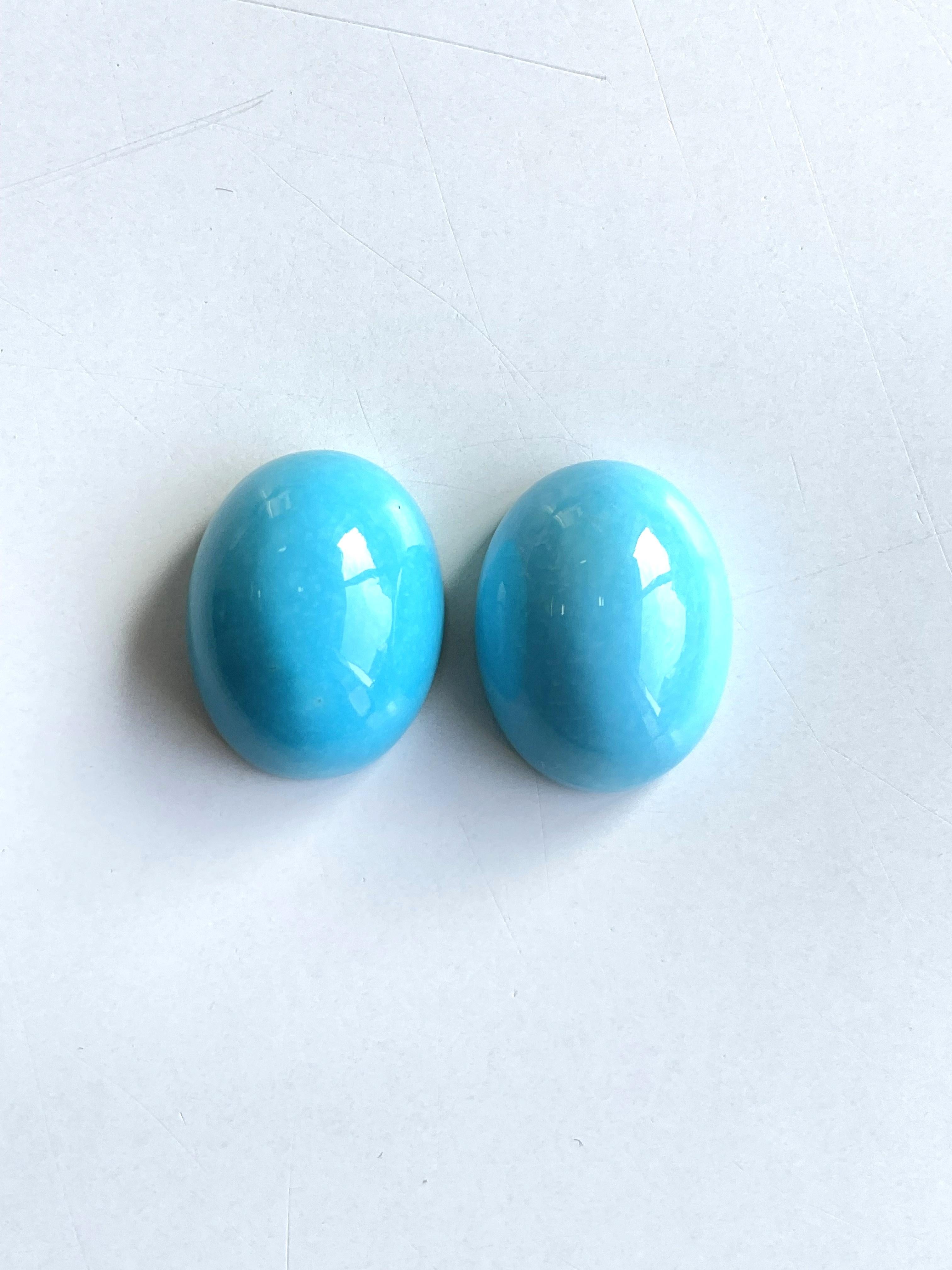 50.00 Carats Turquoise Arizona Cabochons 2 Pieces Pair For Jewelry Natural Gem In New Condition For Sale In Jaipur, RJ