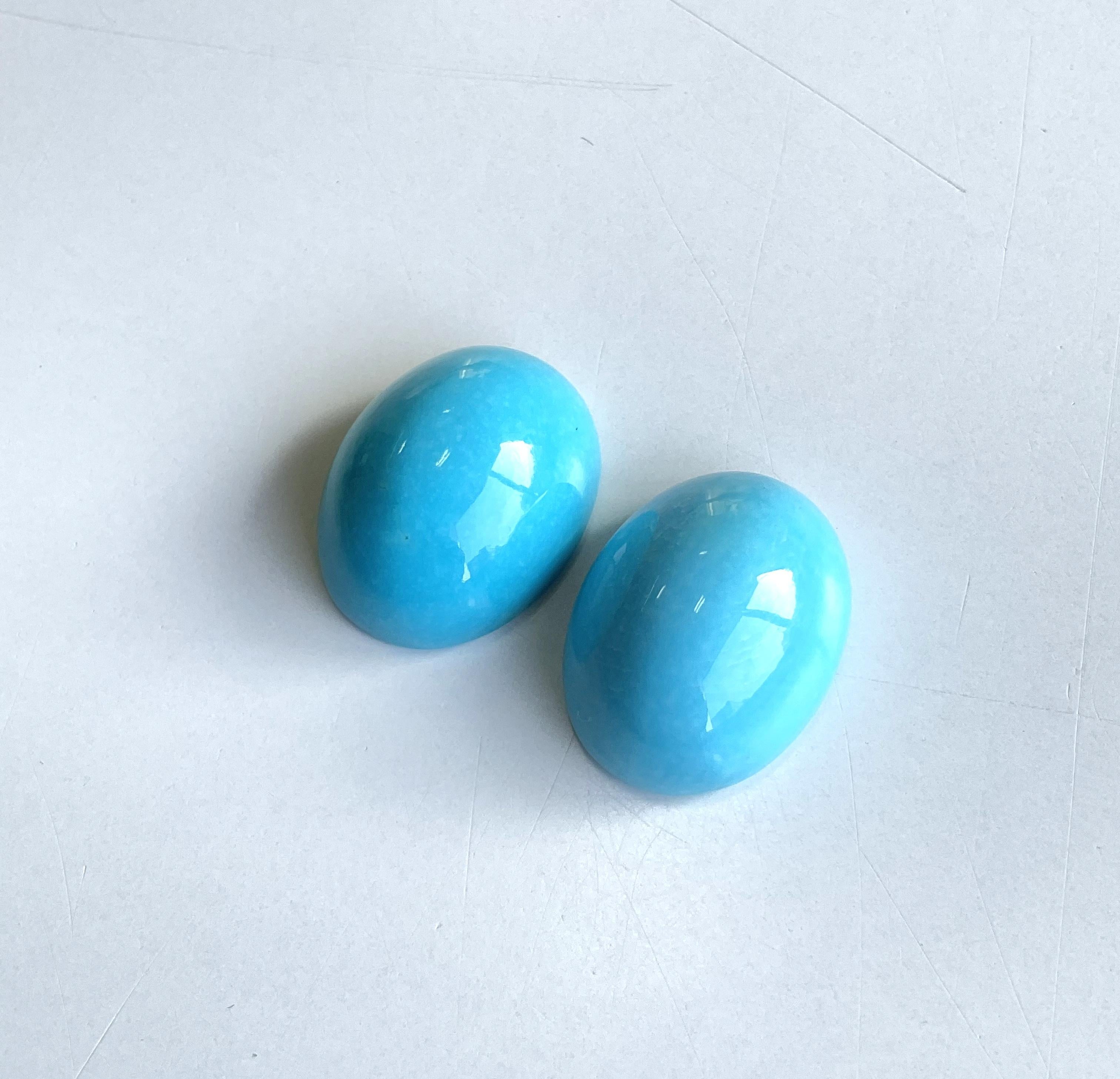 Women's or Men's 50.00 Carats Turquoise Arizona Cabochons 2 Pieces Pair For Jewelry Natural Gem For Sale