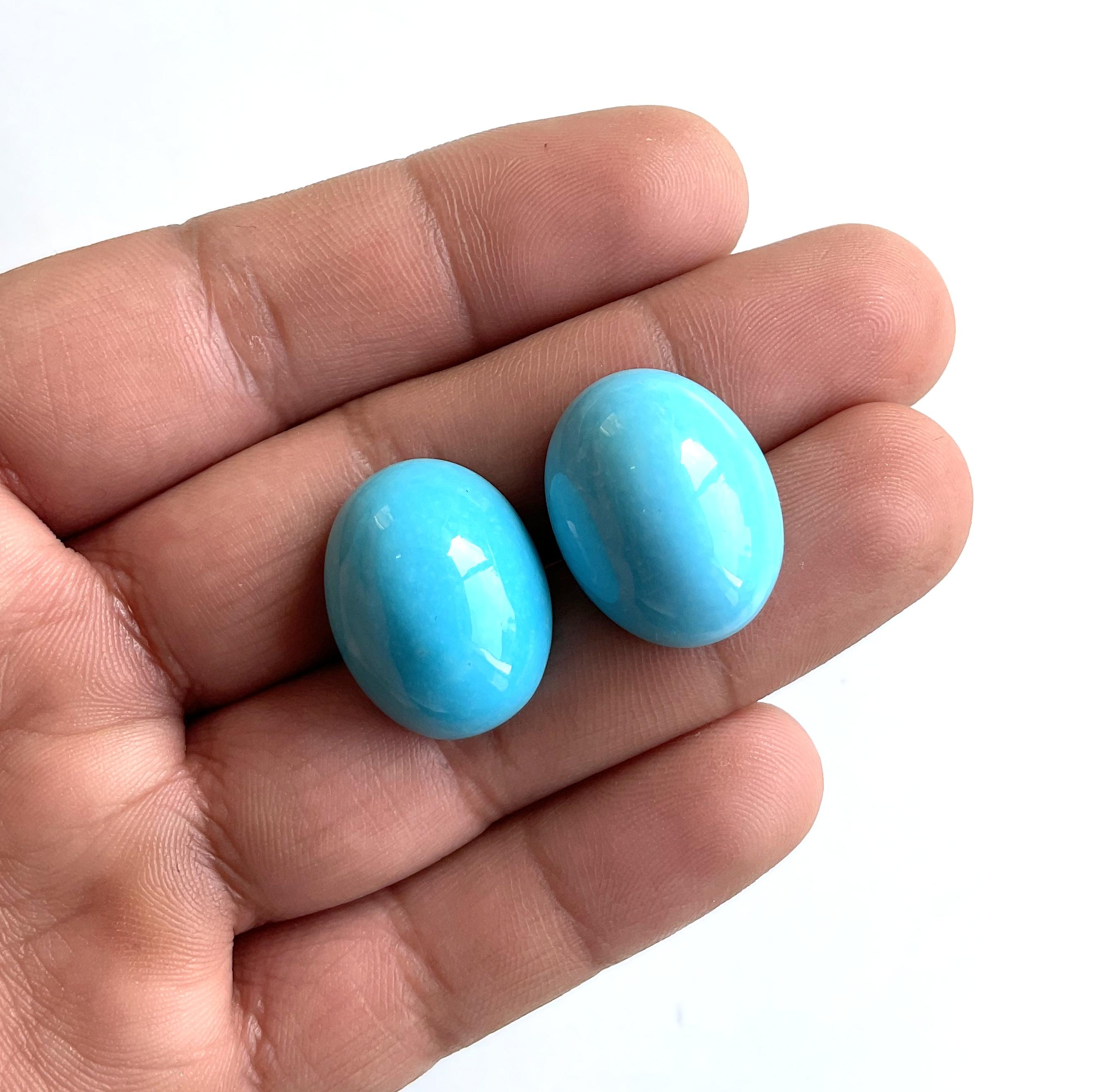 50.00 Carats Turquoise Arizona Cabochons 2 Pieces Pair For Jewelry Natural Gem For Sale 1