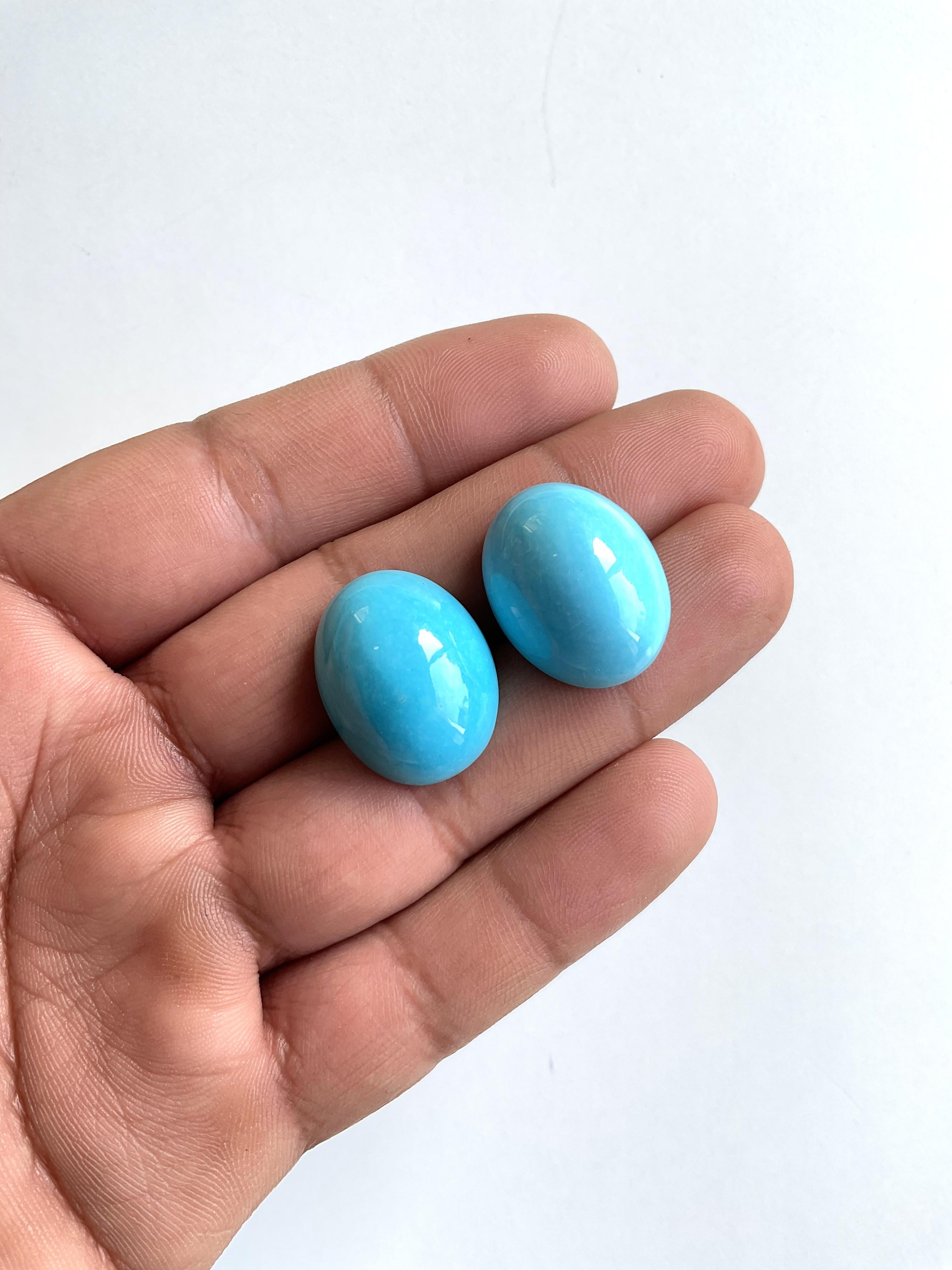 50.00 Carats Turquoise Arizona Cabochons 2 Pieces Pair For Jewelry Natural Gem For Sale 2