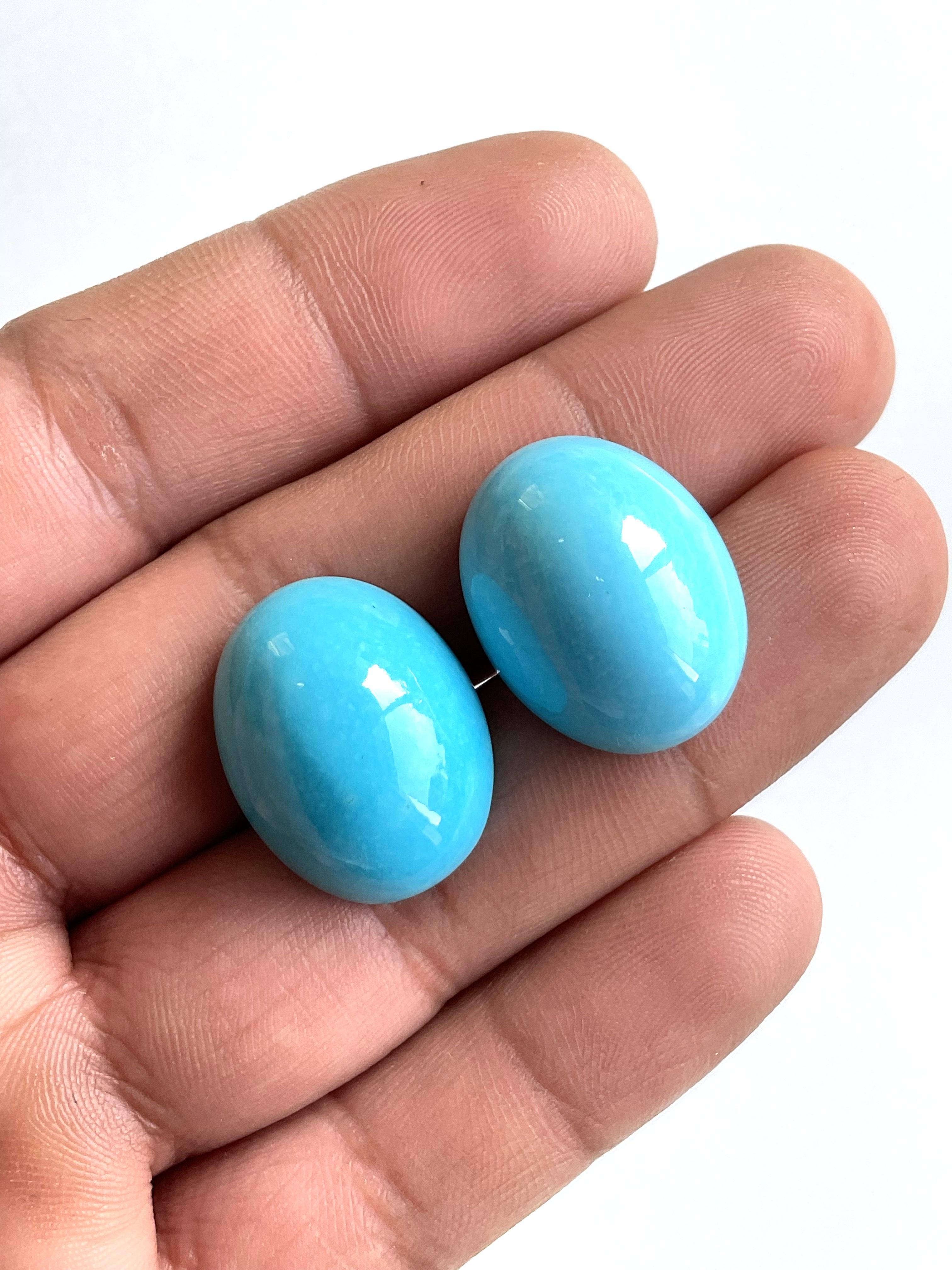50.00 Carats Turquoise Arizona Cabochons 2 Pieces Pair For Jewelry Natural Gem For Sale 3