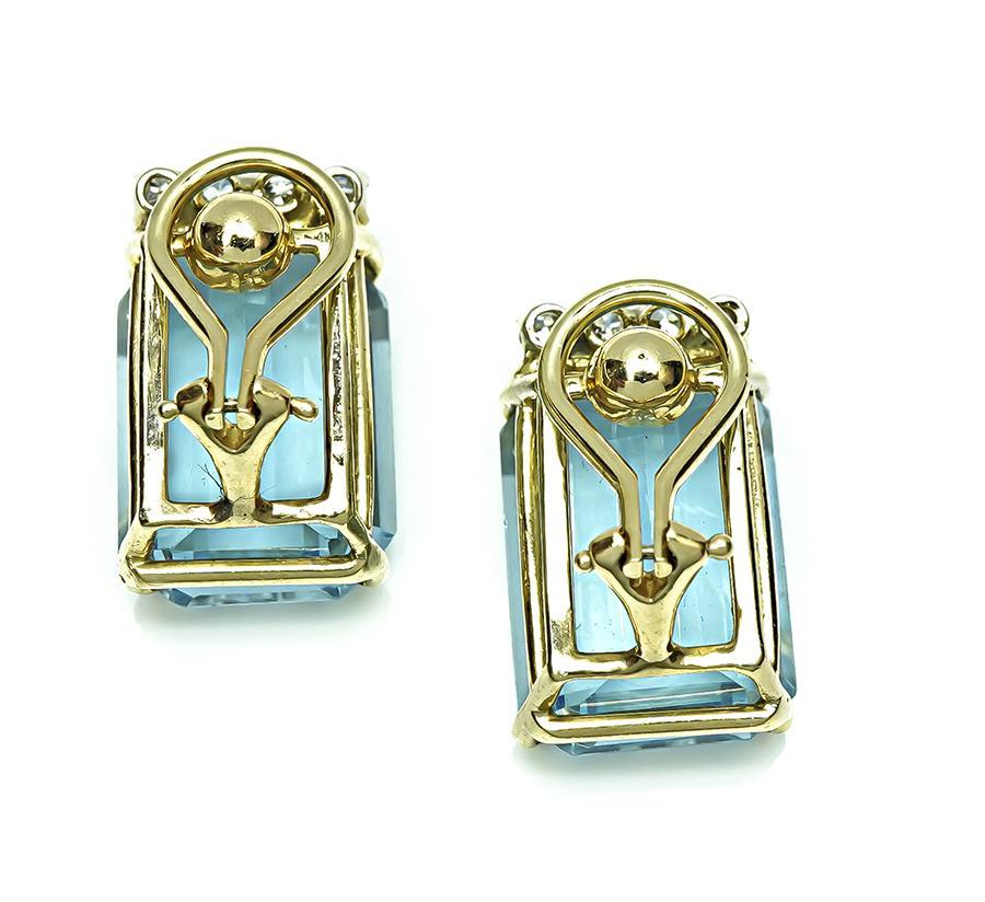 50.00ct Aigue-marine 0.50ct Diamant Boucles d'oreilles or Bon état - En vente à New York, NY